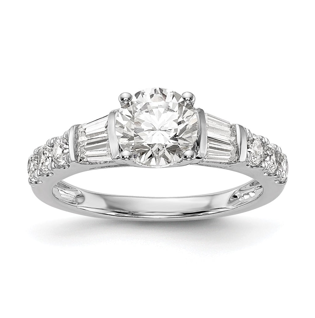 14K White Gold (Holds 1 carat (6.5mm) Round Center) 5/8 carat Round/Baguette Diamond Semi-Mount Engagement Ring