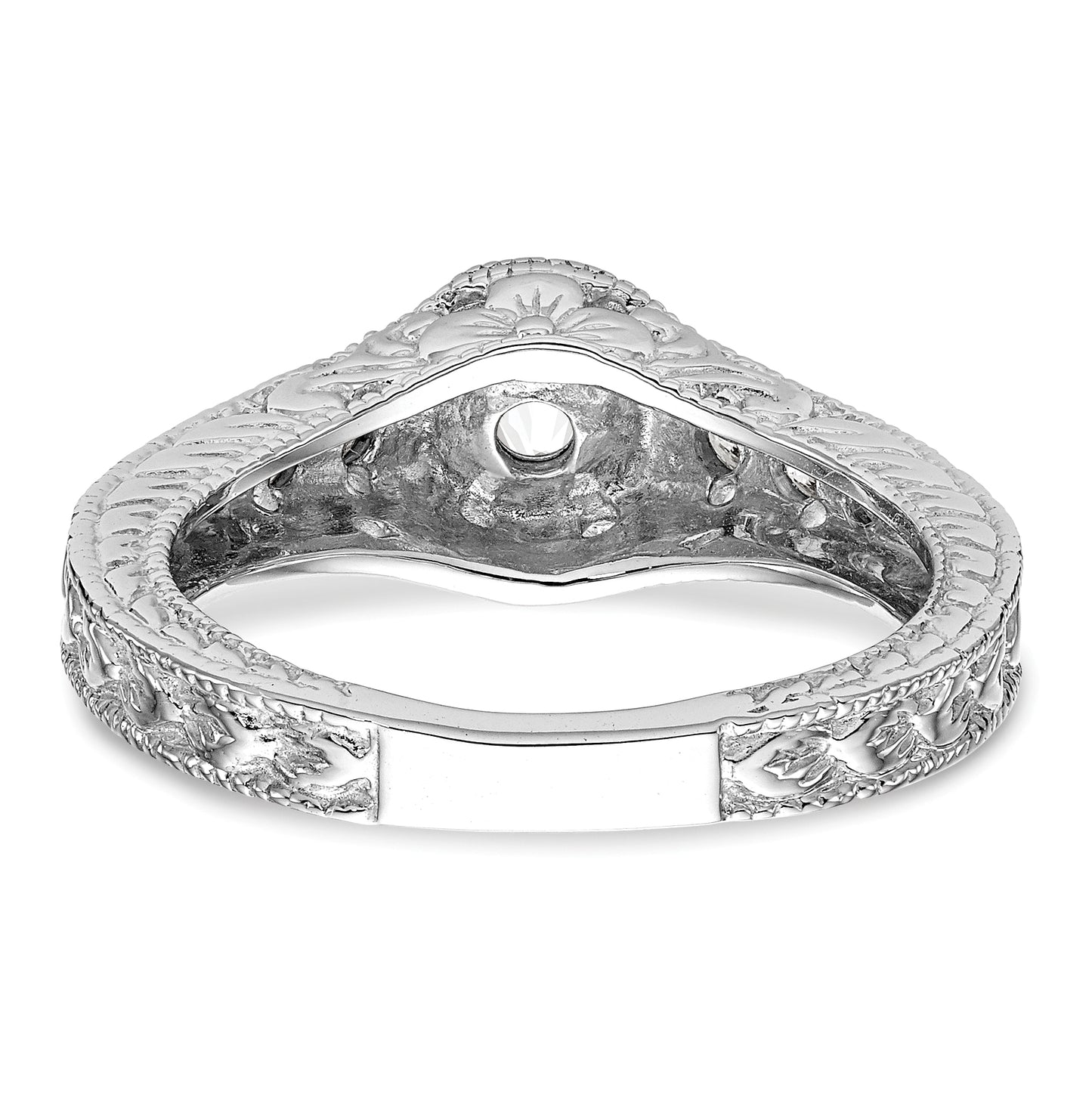 14K White Gold Floral (Holds 1/4 carat (4.00mm) Round Center Bezel) 1/4 carat Diamond Semi-Mount Engagement Ring
