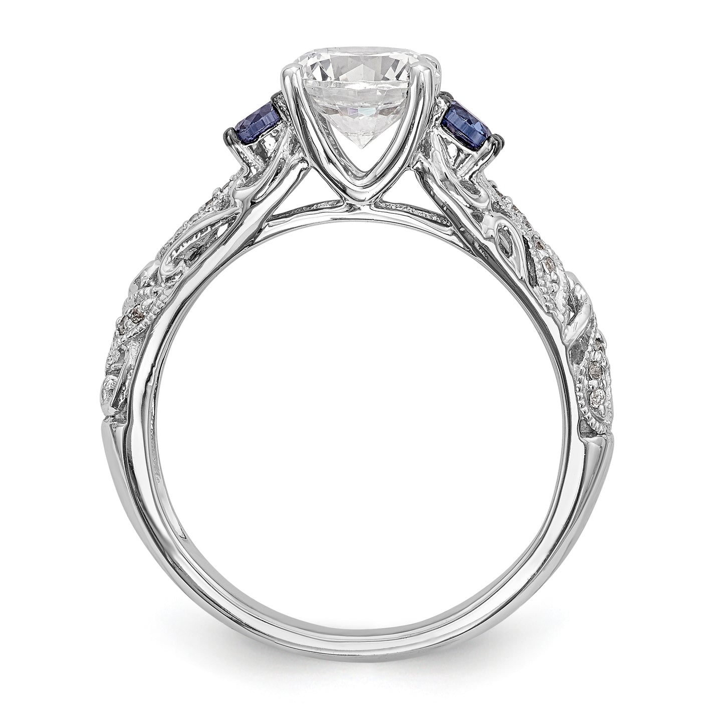 14K White Gold Blue & White Diamond Semi-Mount Engagement Ring