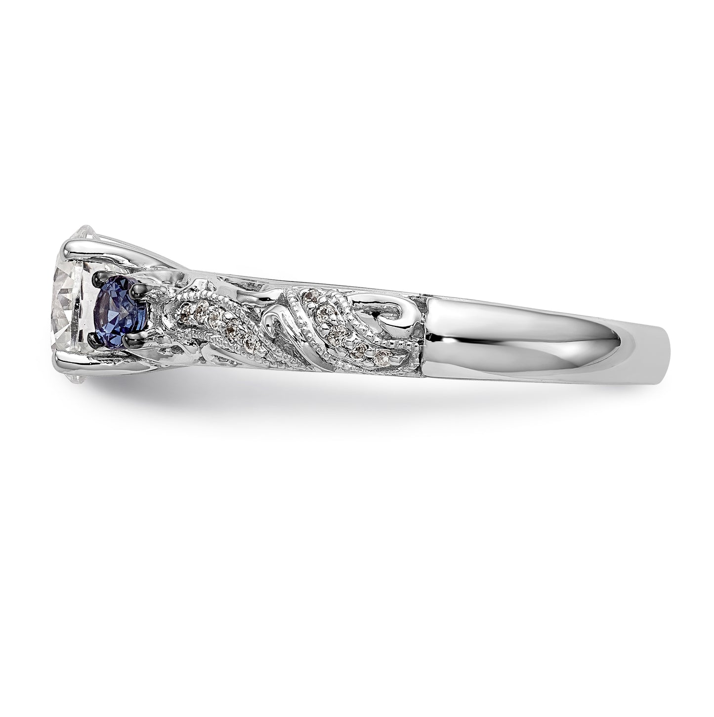 14K White Gold Blue & White Diamond Semi-Mount Engagement Ring