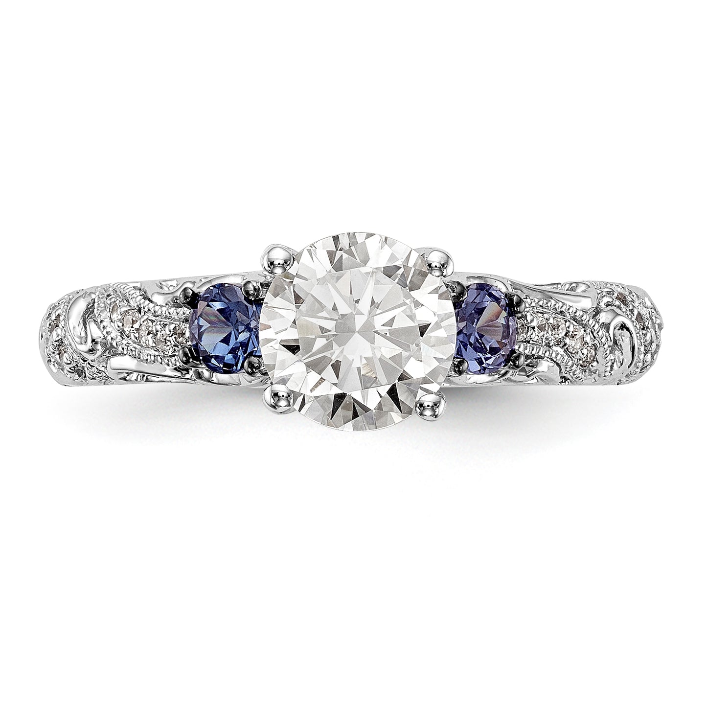 14K White Gold Blue & White Diamond Semi-Mount Engagement Ring