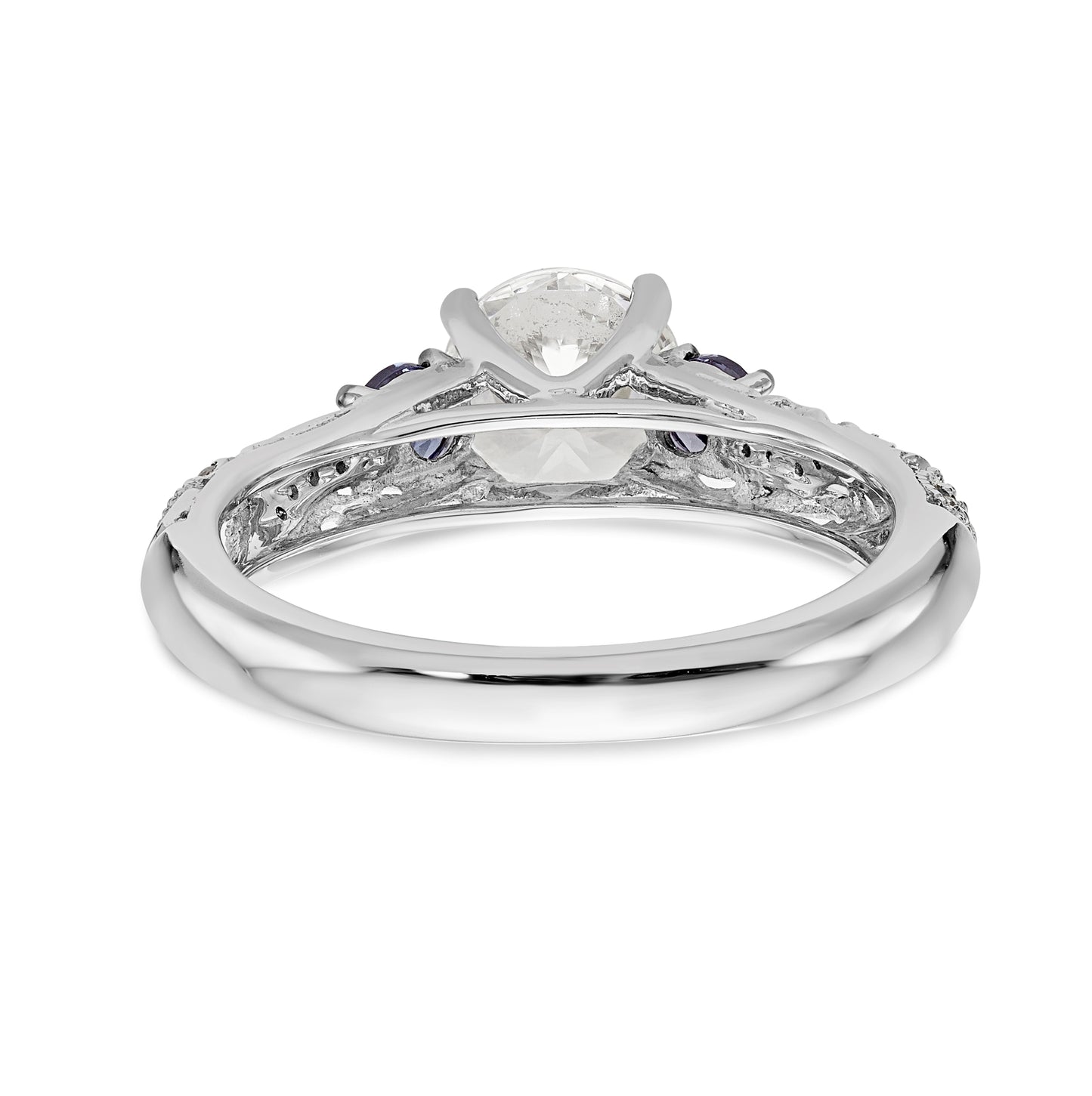 14K White Gold Blue & White Diamond Semi-Mount Engagement Ring