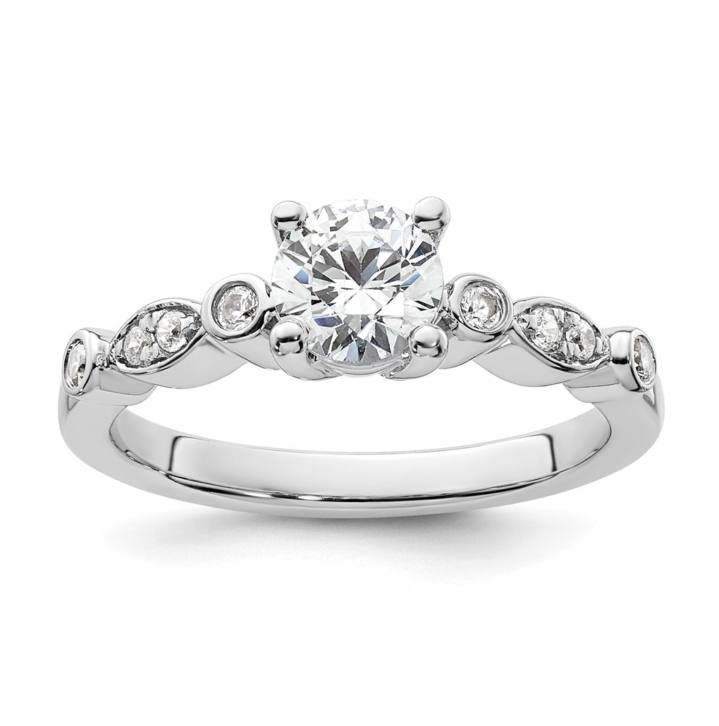 14K White Gold (Holds 3/4 carat (5.8mm) Round Center) 1/8 carat Diamond Semi-Mount Engagement Ring