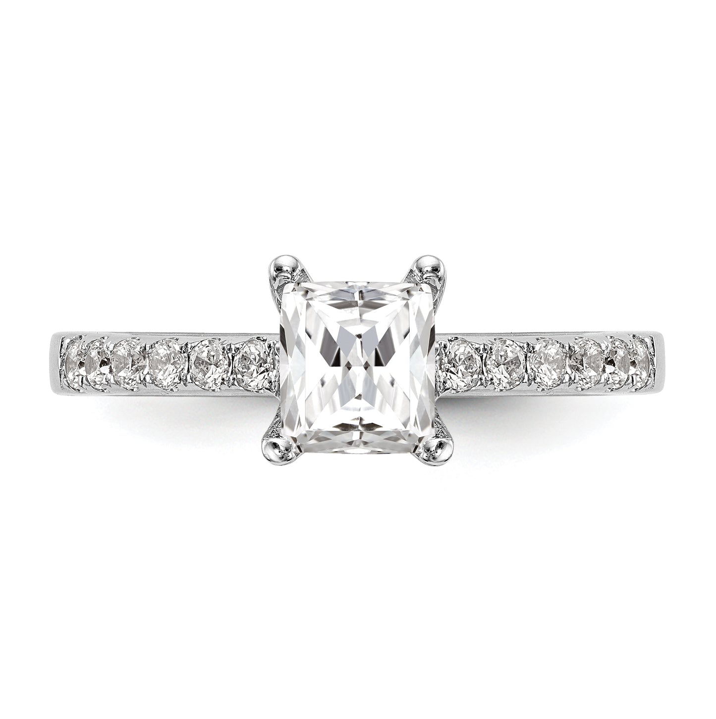 True Origin 14K White Gold 3/8 carat Lab Grown Diamond VS/SI D E F Semi Mount Emerald-cut Engagement Ring, 9 mm