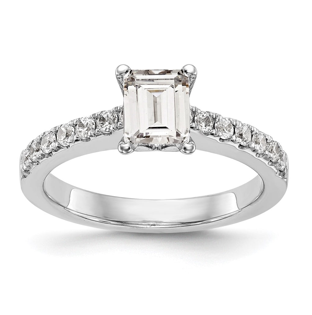 True Origin 14K White Gold 3/8 carat Lab Grown Diamond VS/SI D E F Semi Mount Emerald-cut Engagement Ring, 9 mm