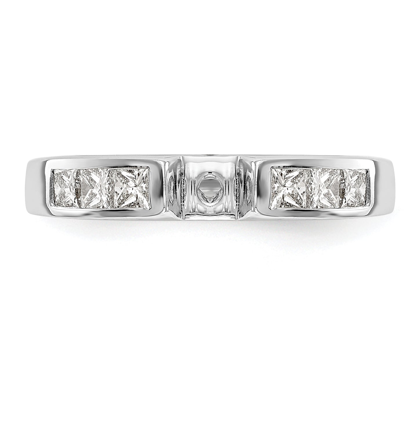 14K White Gold Peg Set 3/8 carat Channel-set Princess Diamond Semi-mount Engagement Ring, 3.3 to 2.3 mm (tapered)