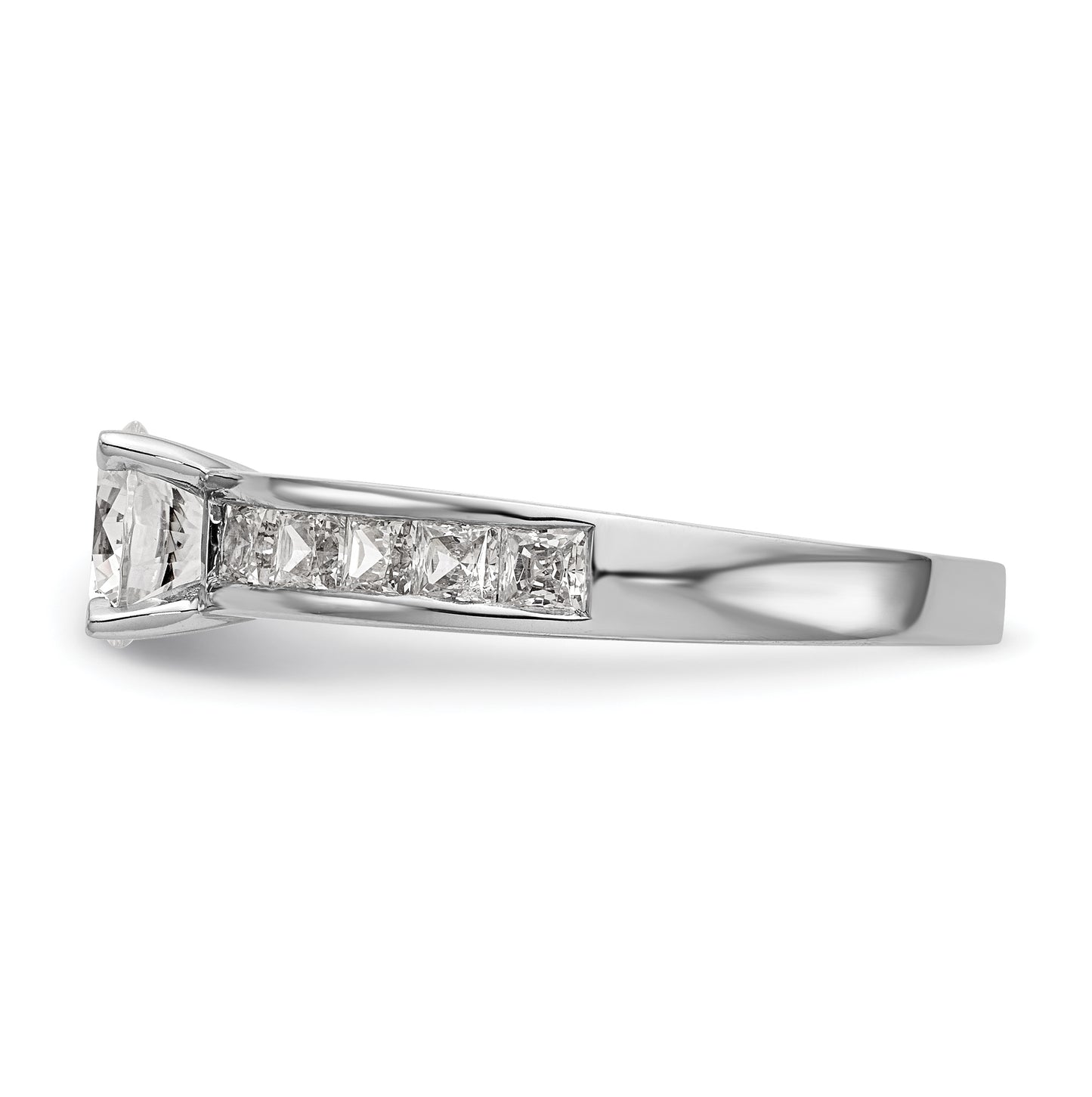 14K White Gold (Holds 1 carat (6.5mm) Round Center) 1 carat Channel-set Princess Diamond Semi-Mount Engagement Ring