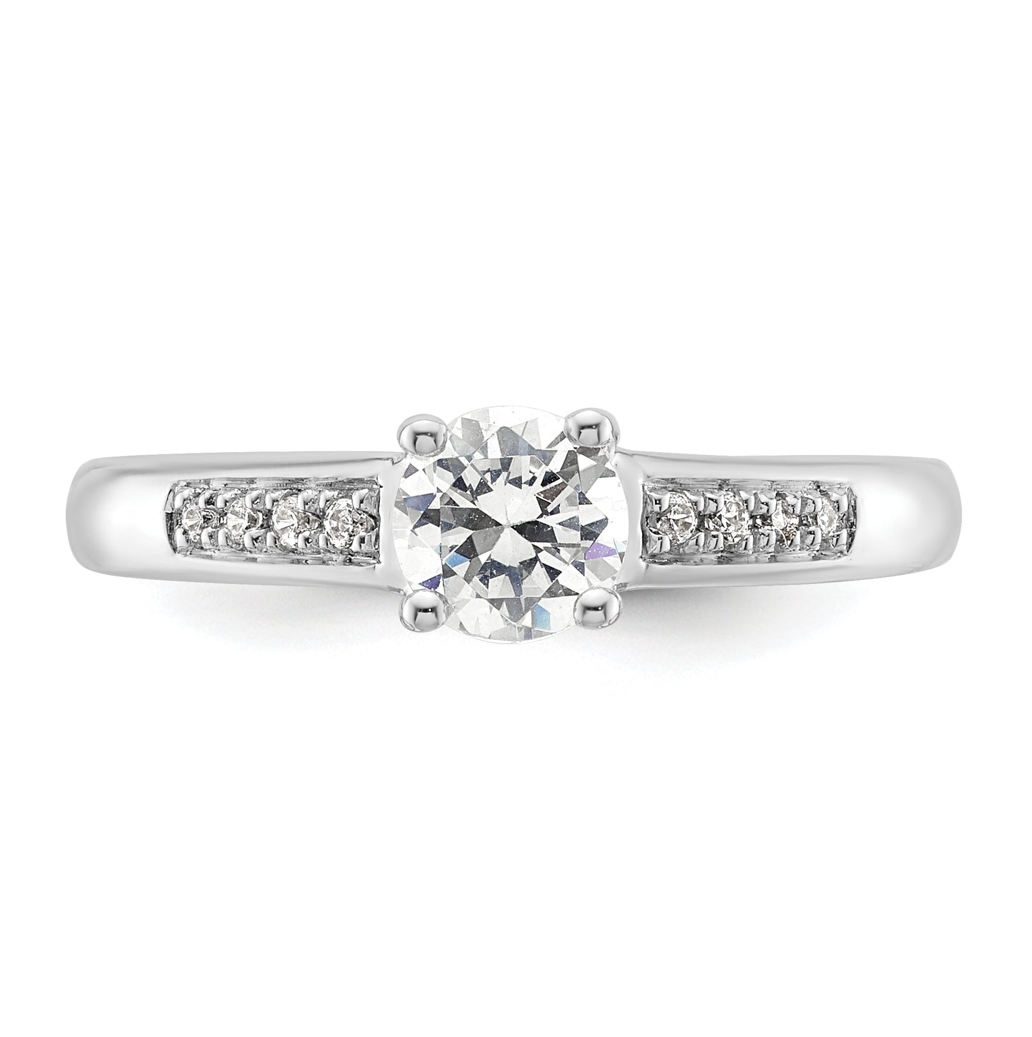 14K White Gold (Holds 1/2 carat (5.2mm) Round Center) 1/20 carat Diamond Semi-Mount Engagement Ring