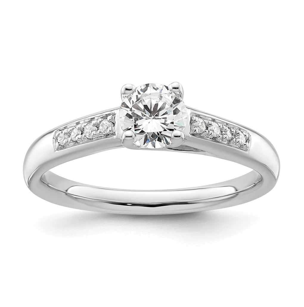 14K White Gold (Holds 1/2 carat (5.2mm) Round Center) 1/20 carat Diamond Semi-Mount Engagement Ring