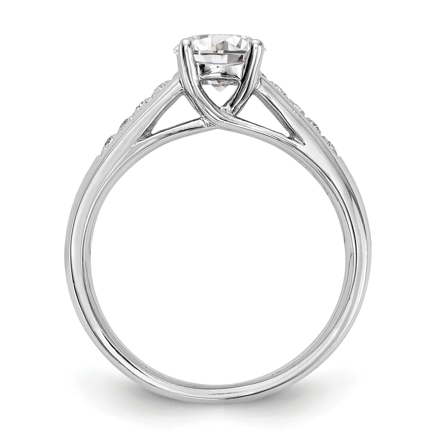 14K White Gold (Holds 1 carat (6.5mm) Round Center) 1/10 carat Diamond Semi-Mount Engagement Ring