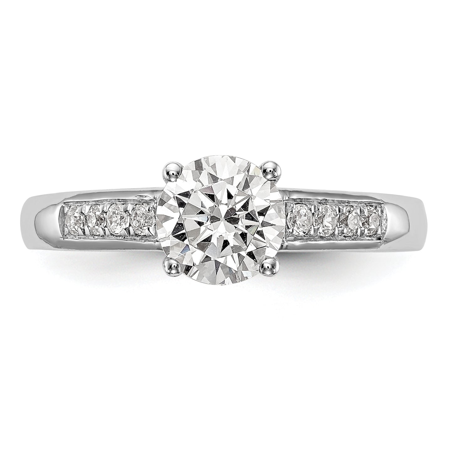 14K White Gold (Holds 1 carat (6.5mm) Round Center) 1/10 carat Diamond Semi-Mount Engagement Ring