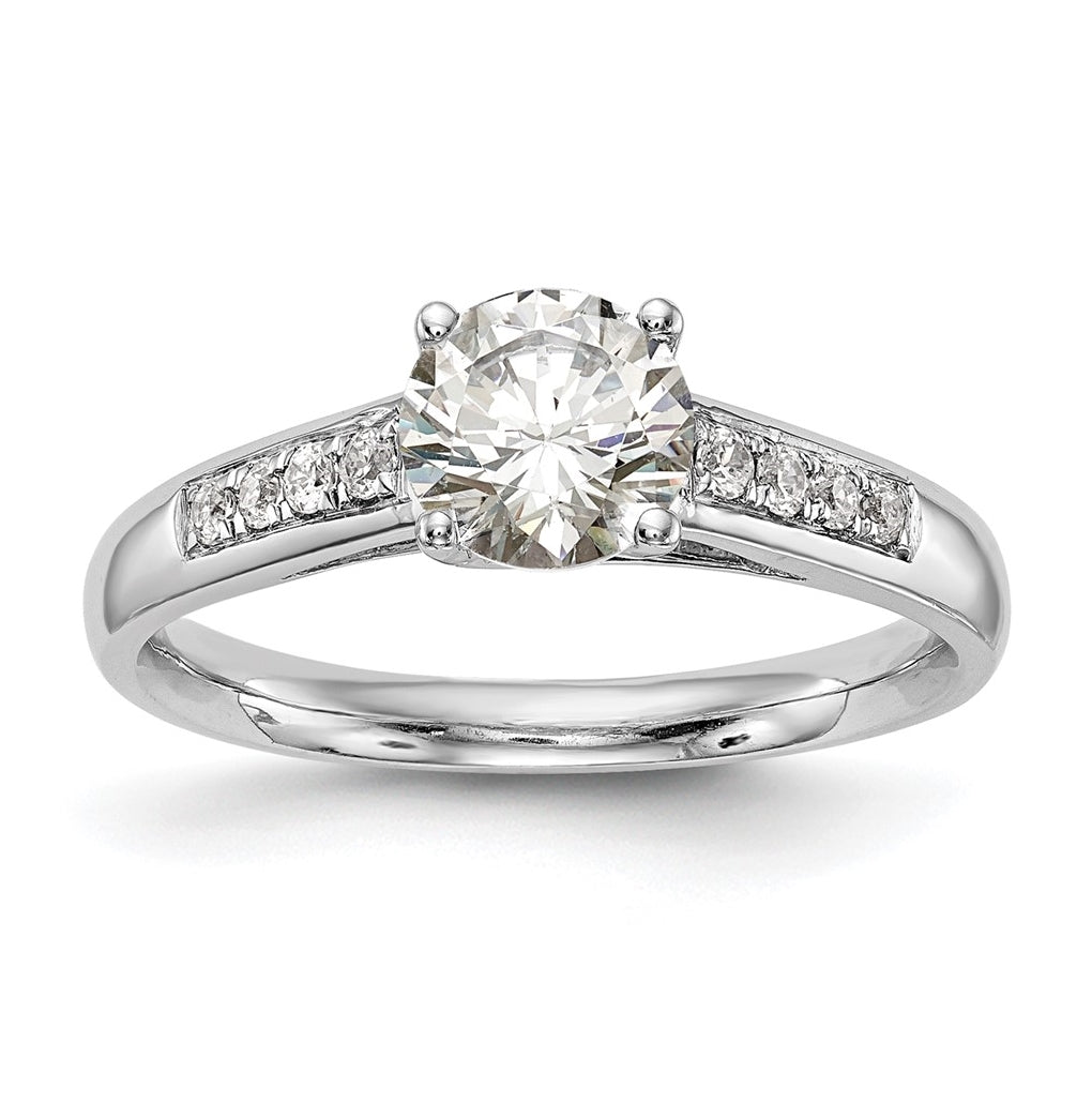 14K White Gold (Holds 1 carat (6.5mm) Round Center) 1/10 carat Diamond Semi-Mount Engagement Ring