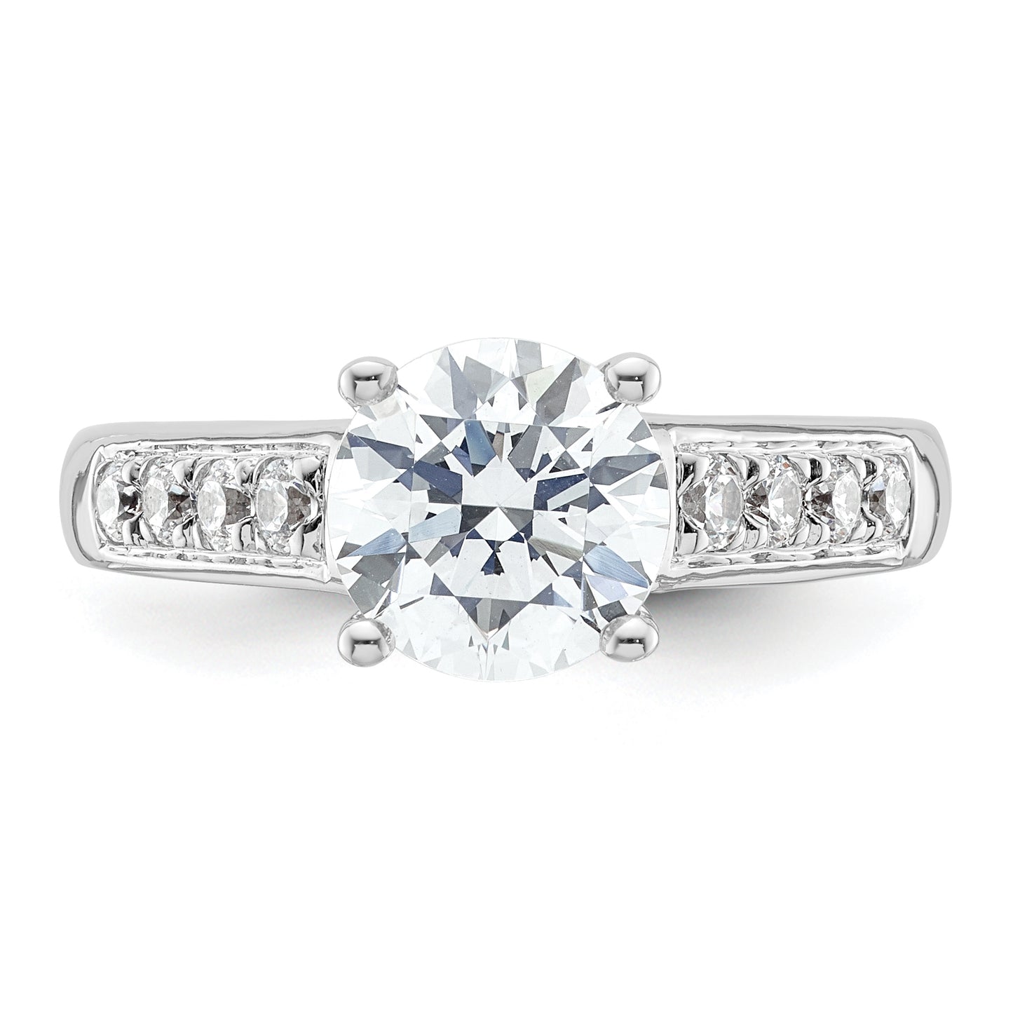 14K White Gold (Holds 2 carat (8.2mm) Round Center) 1/3 carat Diamond Semi-Mount Engagement Ring