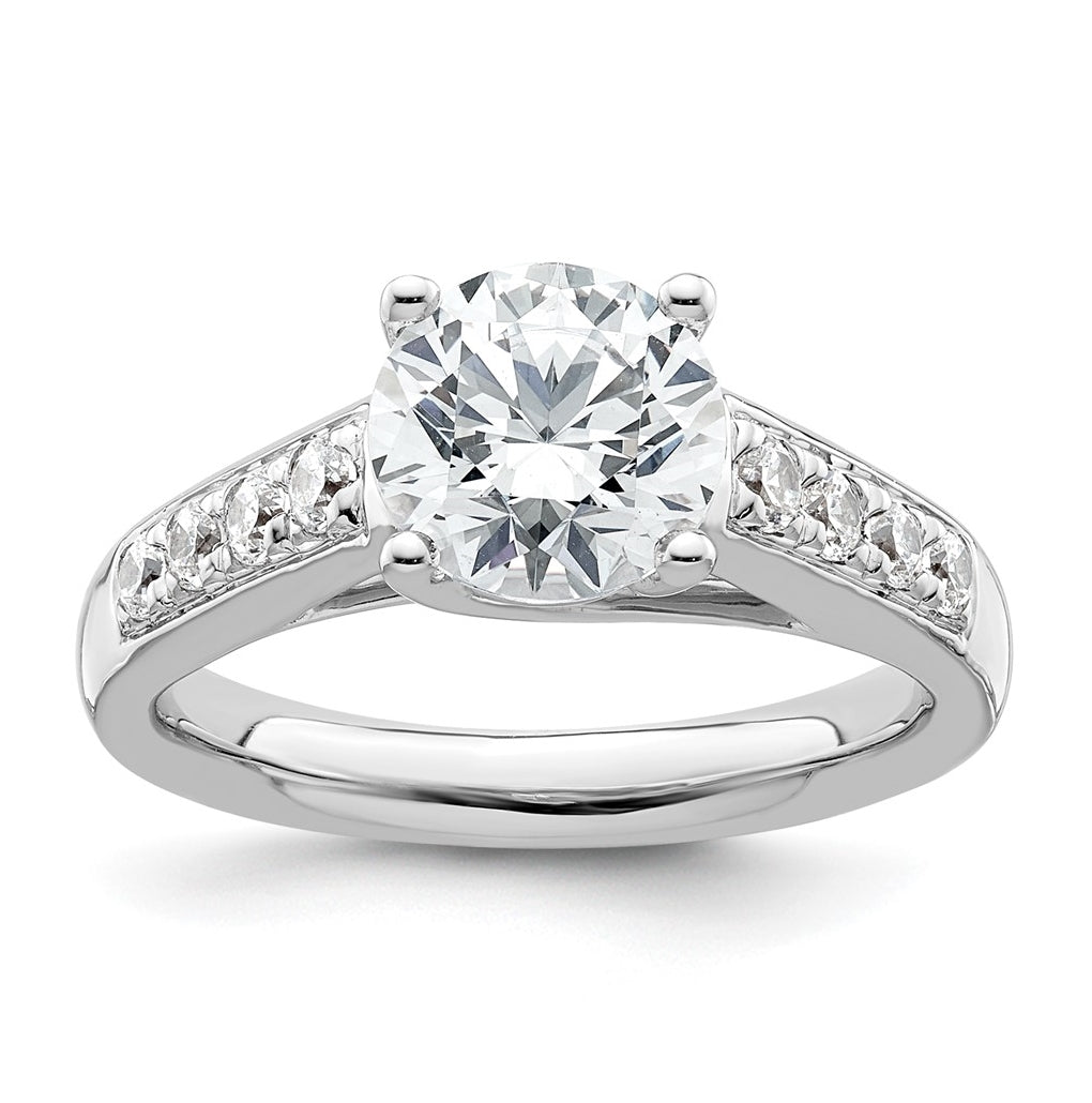 14K White Gold (Holds 2 carat (8.2mm) Round Center) 1/3 carat Diamond Semi-Mount Engagement Ring