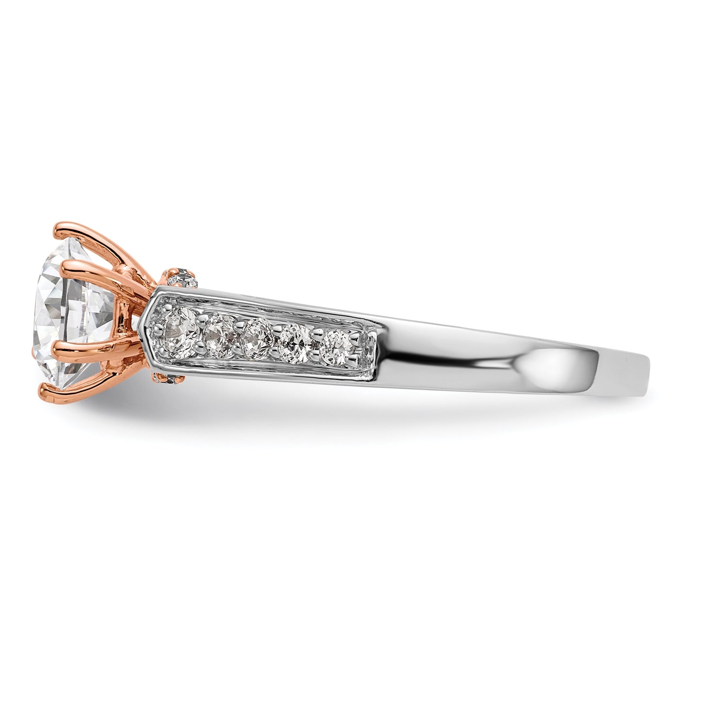 14K White Gold and Rose Gold (Holds 1 carat (6.5mm) Round Center) 1/3 carat Diamond Semi-Mount Engagement Ring