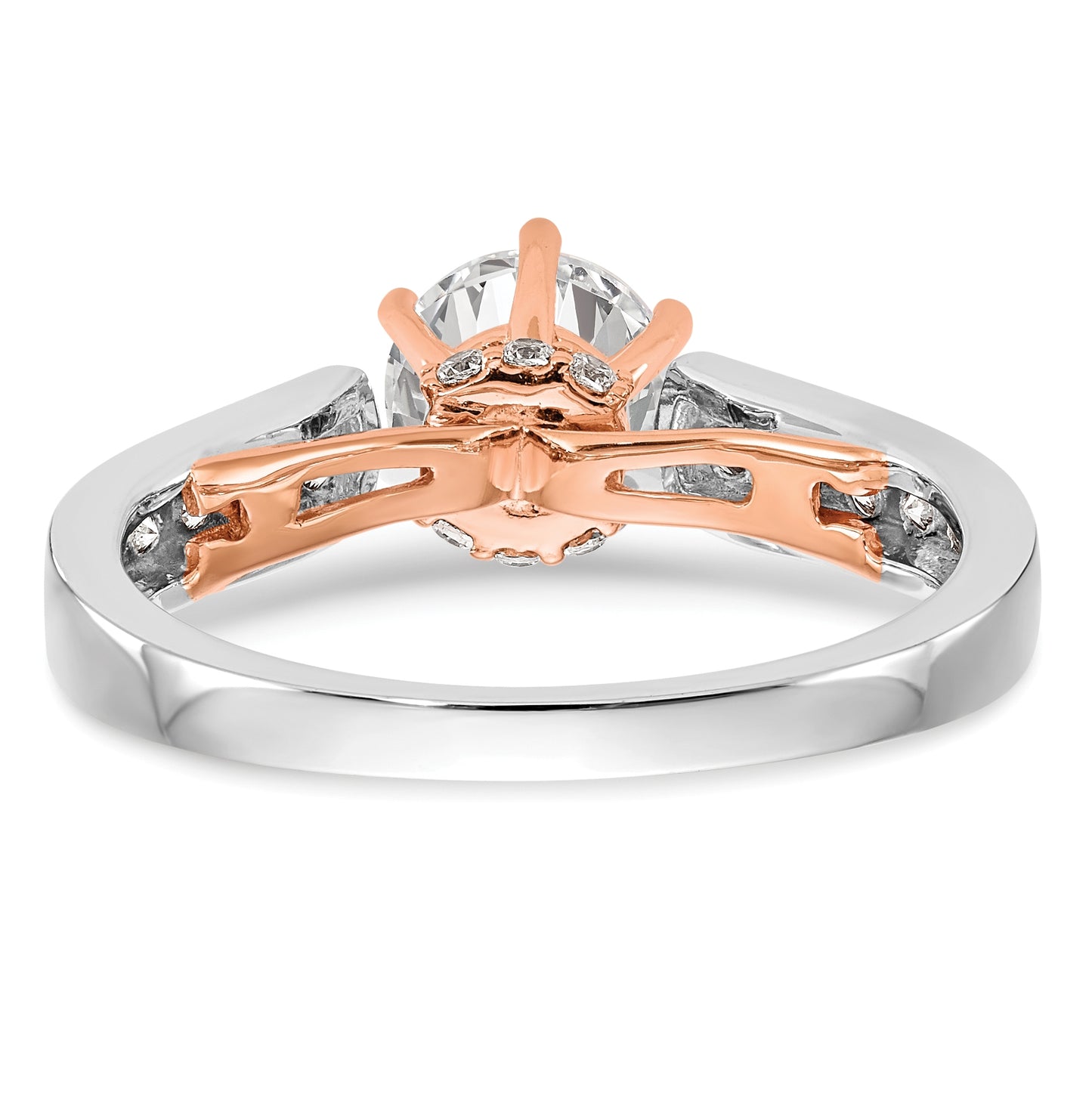 14K White Gold and Rose Gold (Holds 1 carat (6.5mm) Round Center) 1/3 carat Diamond Semi-Mount Engagement Ring