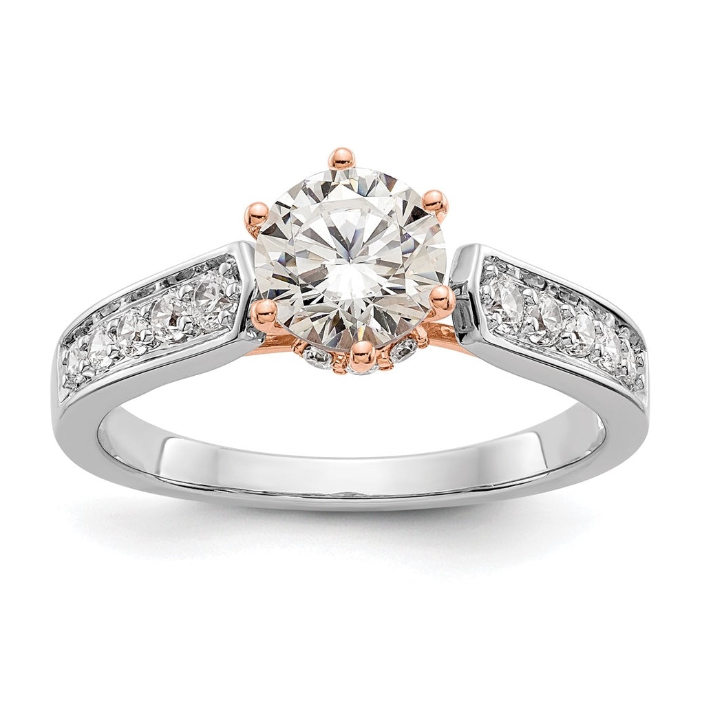 14K White Gold and Rose Gold (Holds 1 carat (6.5mm) Round Center) 1/3 carat Diamond Semi-Mount Engagement Ring