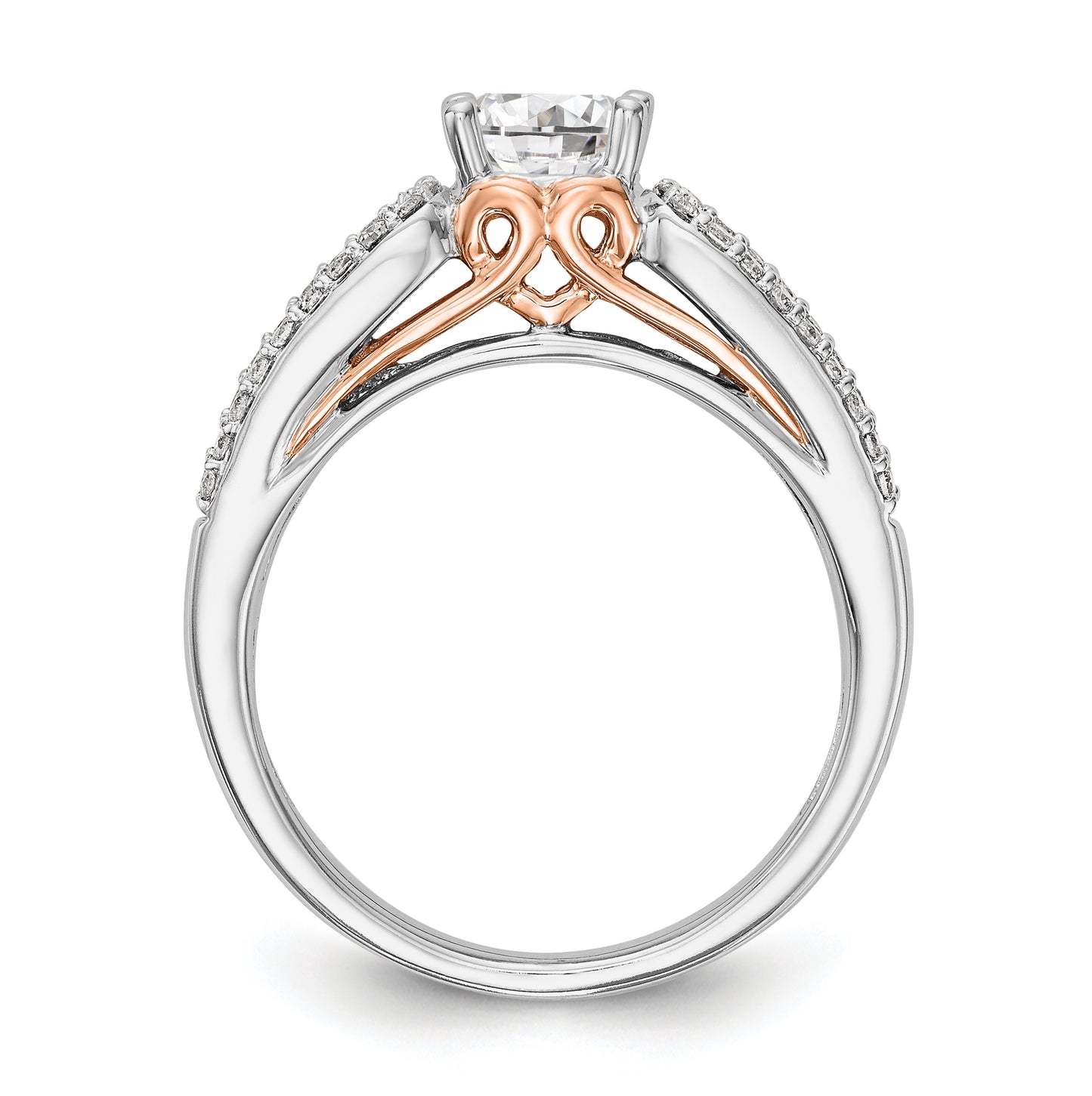 14k Two-Tone Peg Set 1/4 carat Diamond with Pink Sapphire Semi-mount Engagement Ring