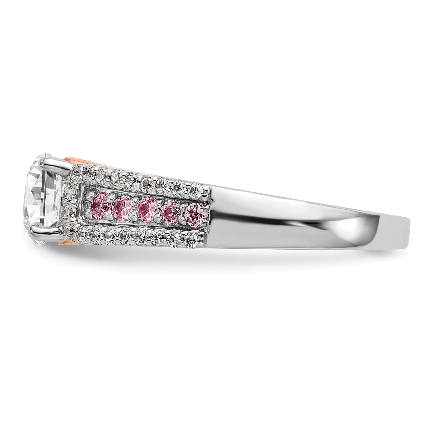 14k Two-Tone Peg Set 1/4 carat Diamond with Pink Sapphire Semi-mount Engagement Ring