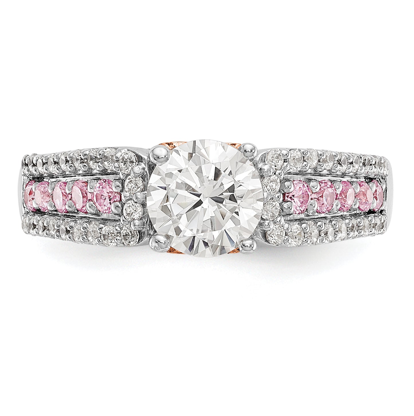 14k Two-Tone Peg Set 1/4 carat Diamond with Pink Sapphire Semi-mount Engagement Ring
