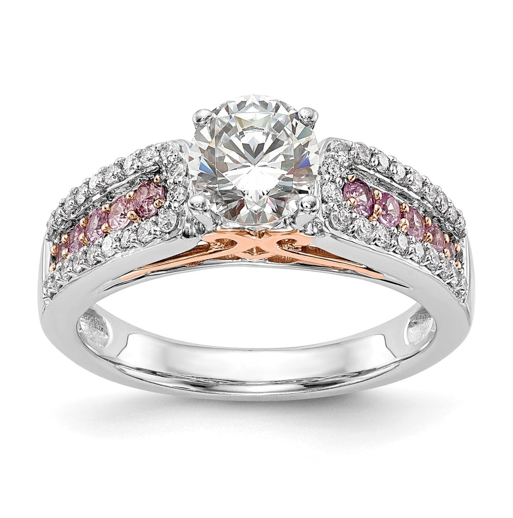 14k Two-Tone Peg Set 1/4 carat Diamond with Pink Sapphire Semi-mount Engagement Ring