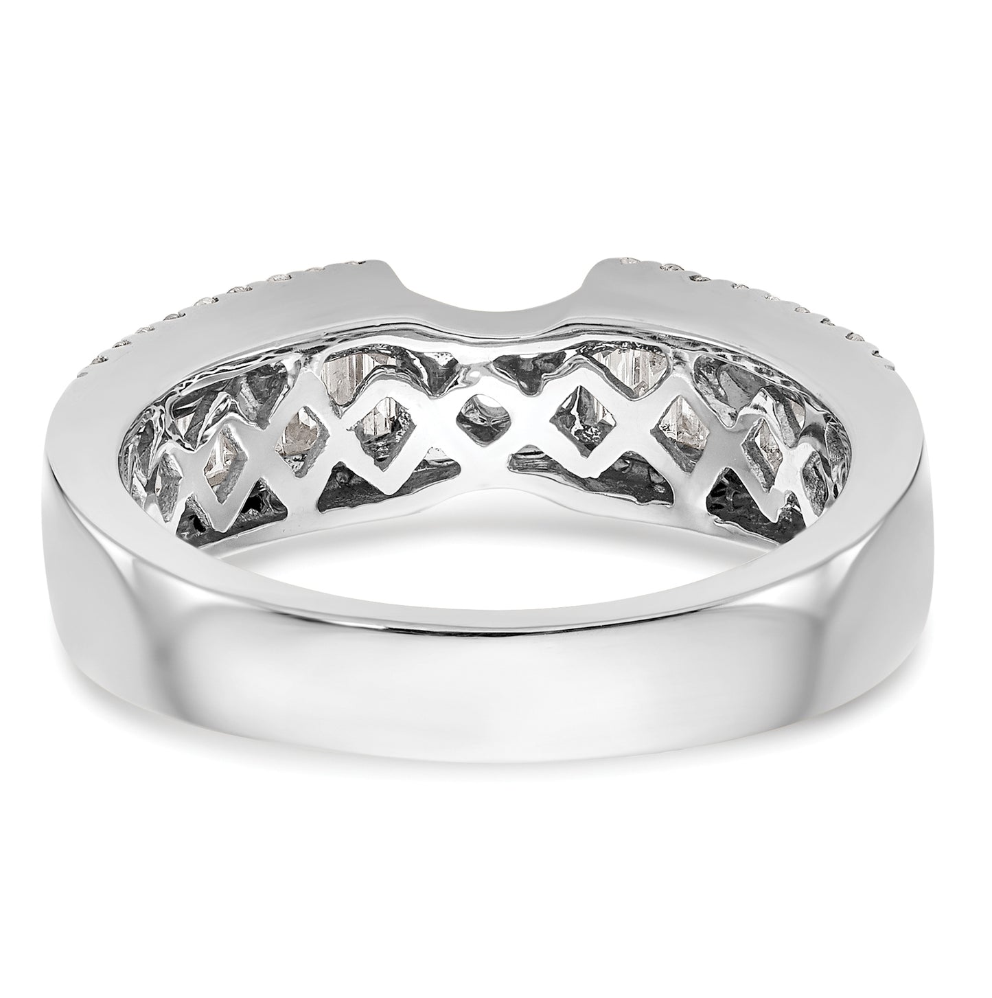 14K White Gold Peg Set 3/4 carat Round/Baguette Diamond Semi-mount Engagement Ring