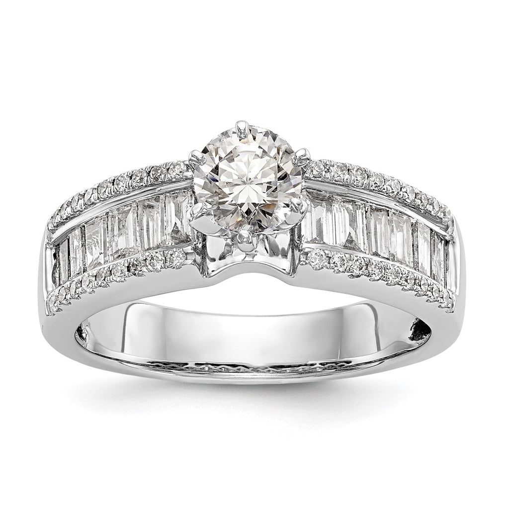 14K White Gold Peg Set 3/4 carat Round/Baguette Diamond Semi-mount Engagement Ring