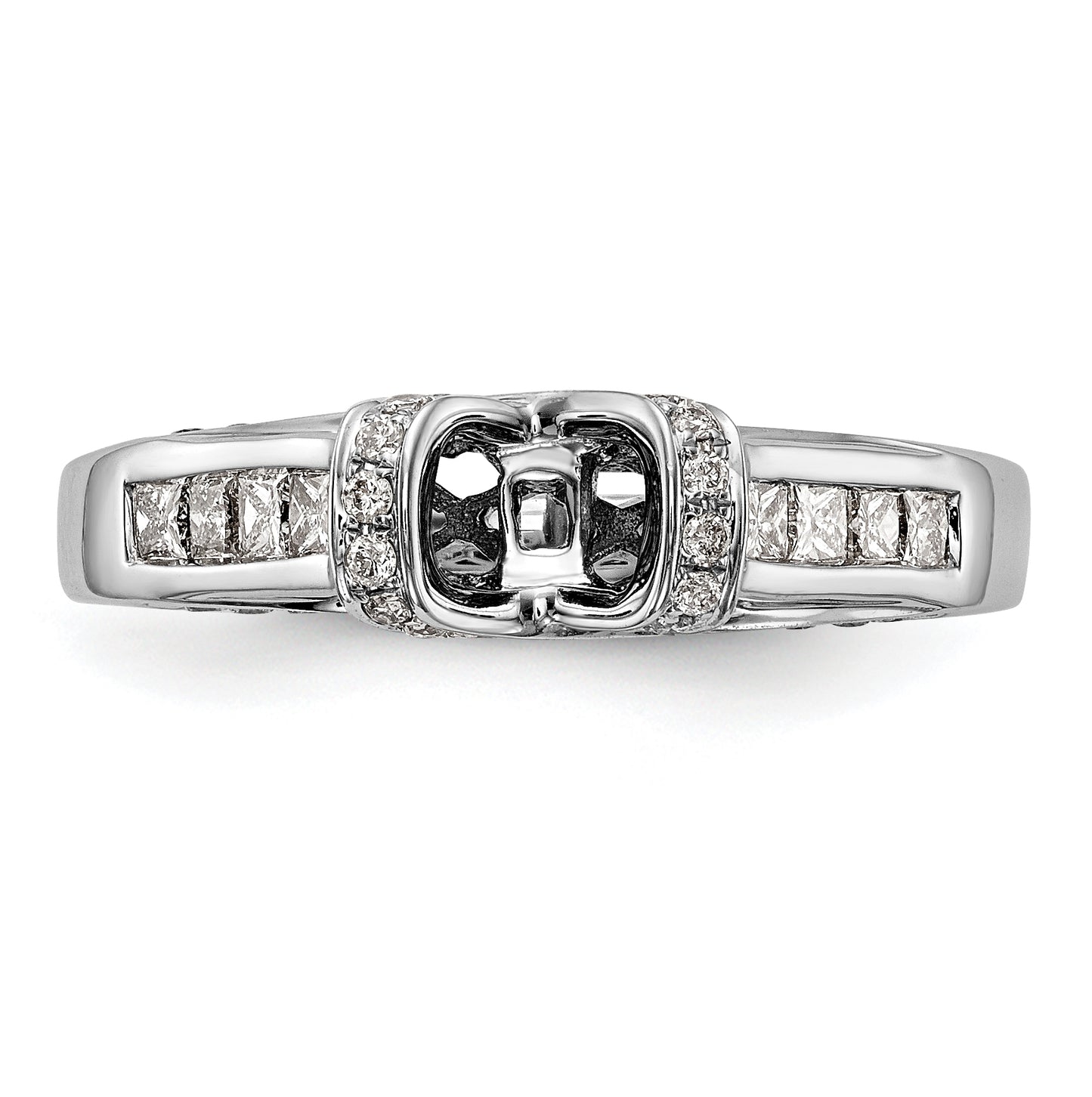 14K White Gold Peg Set 1/2 carat Round/Princess Diamond Semi-mount Engagement Ring