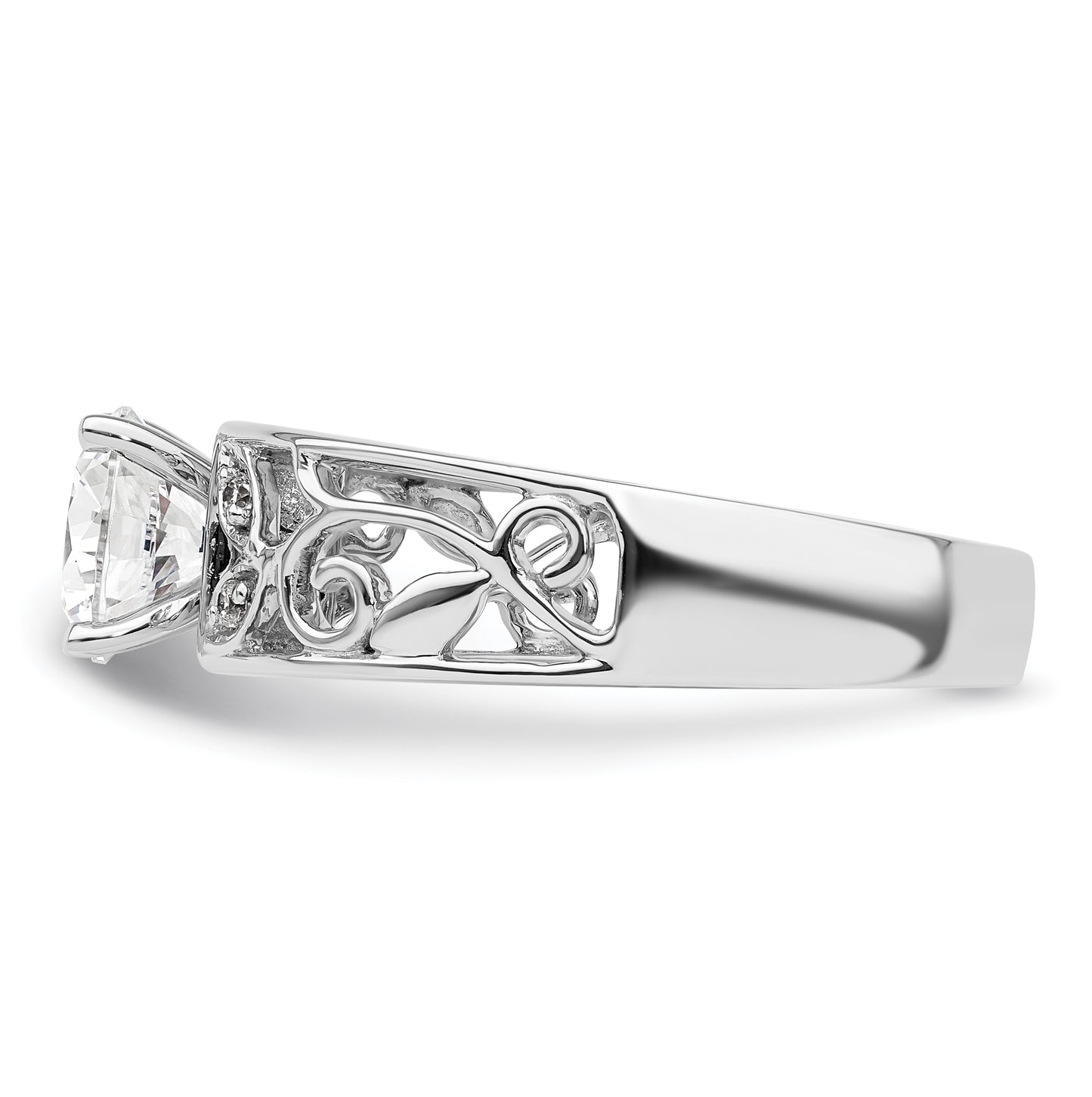 14K White Gold Leaf Design Peg Set 1/20 ct Diamond Semi-mount Engagement Ring