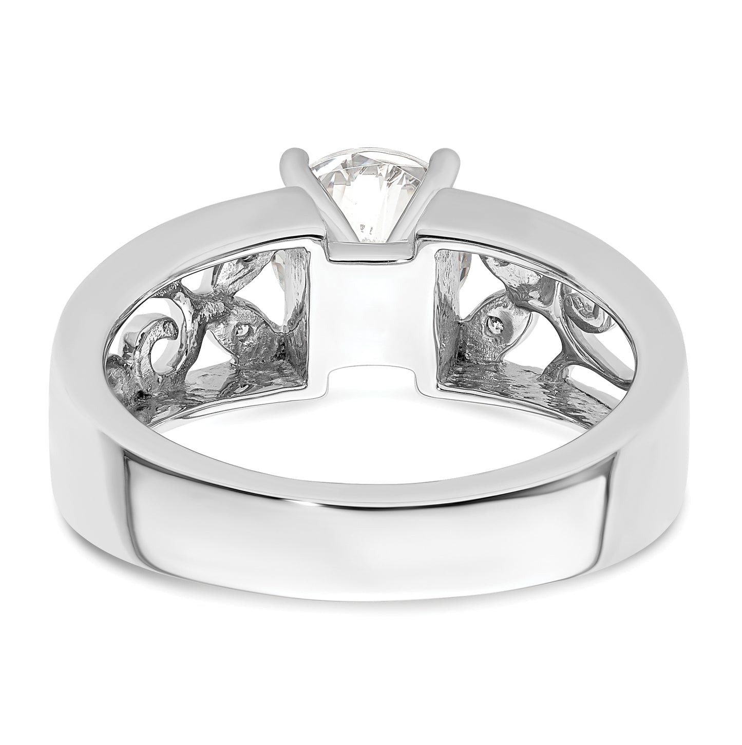 14K White Gold Leaf Design Peg Set 1/20 ct Diamond Semi-mount Engagement Ring