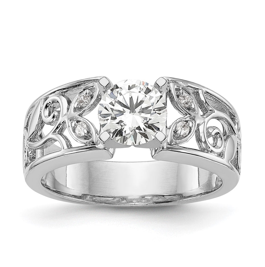 14K White Gold Leaf Design Peg Set 1/20 carat Diamond Semi-mount Engagement Ring
