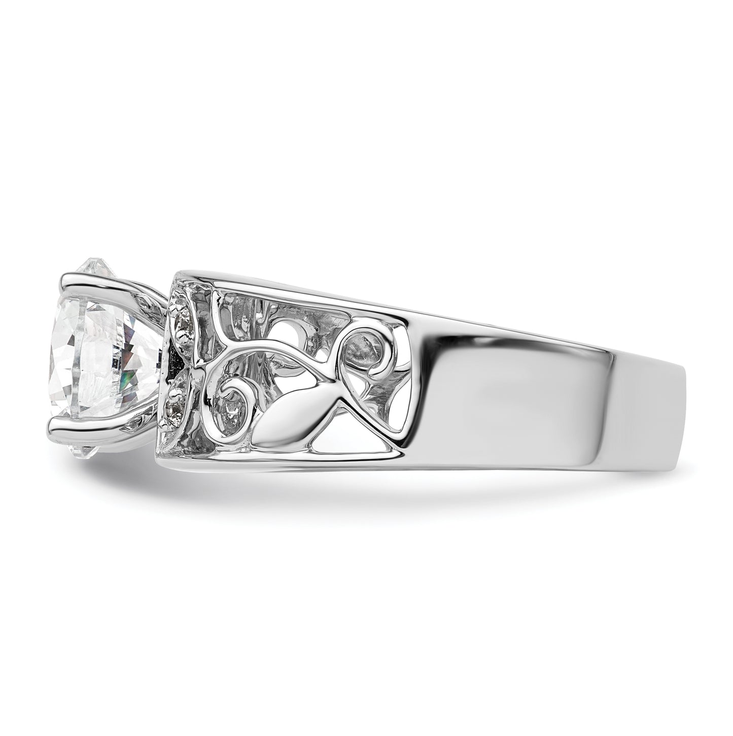 14K White Gold Leaf Design Peg Set 1/20ct Diamond Semi-mount Engagement Ring
