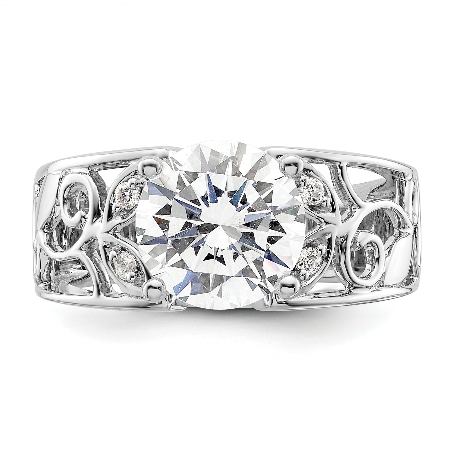 14K White Gold Leaf Design Peg Set 1/20ct Diamond Semi-mount Engagement Ring