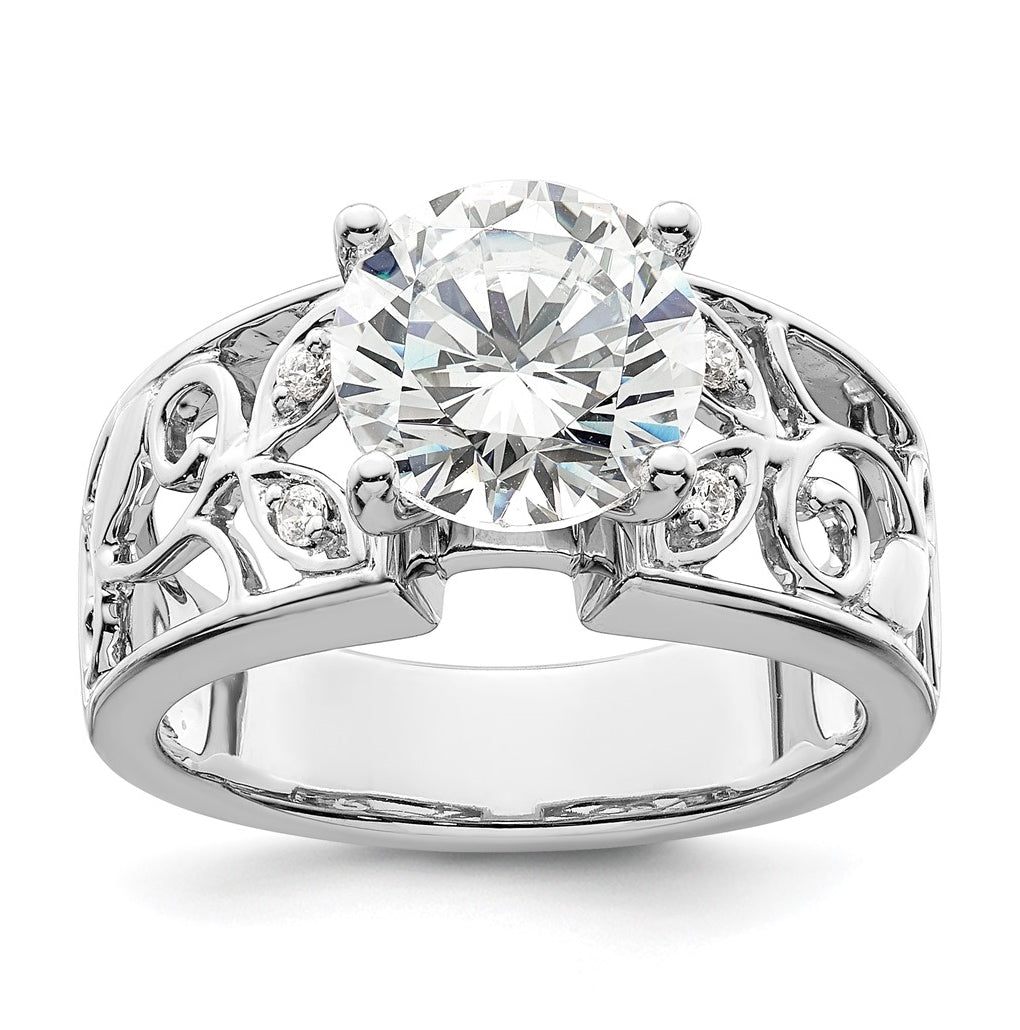 14K White Gold Leaf Design Peg Set 1/20ct Diamond Semi-mount Engagement Ring