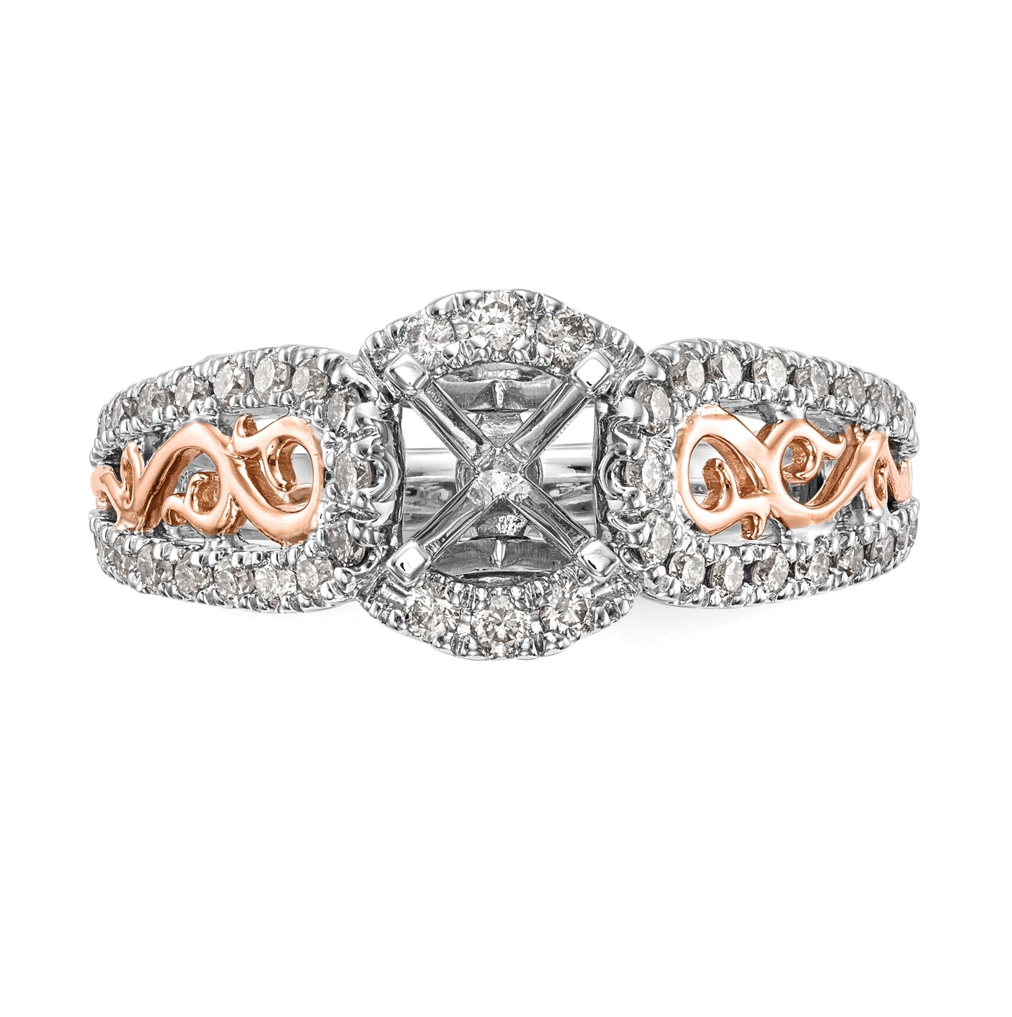 14k White Gold & Rose Gold Diamond Peg Set Semi-mount Engagement Ring