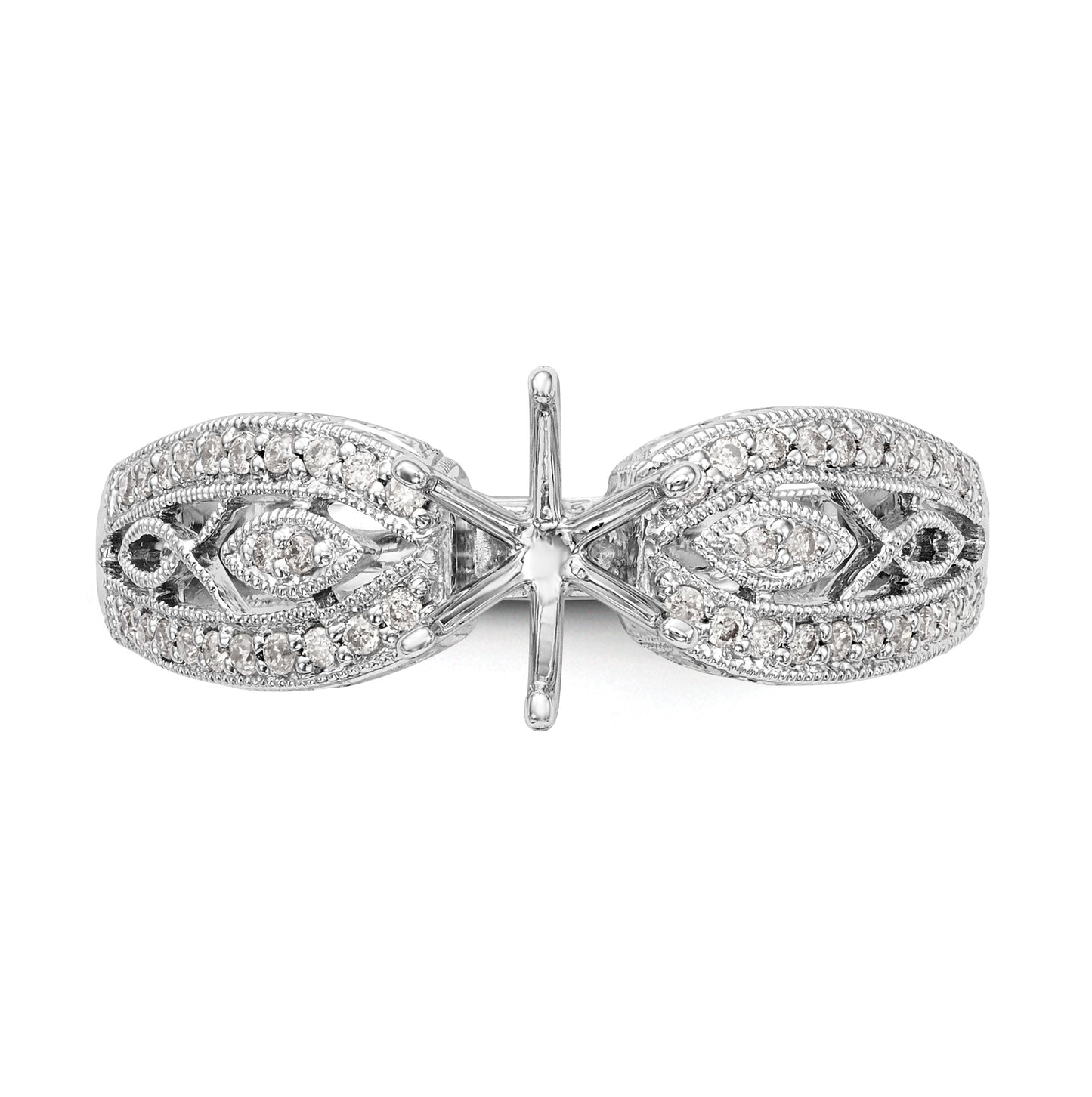 14K White Gold Vintage Peg Set 1/5 carat Diamond Semi-mount Engagement Ring