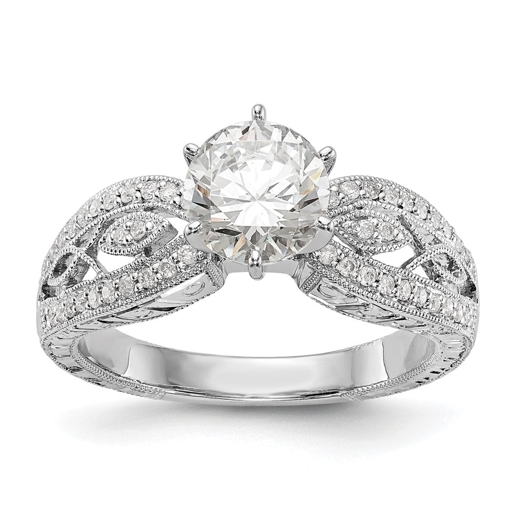 14K White Gold Vintage Peg Set 1/5 carat Diamond Semi-mount Engagement Ring