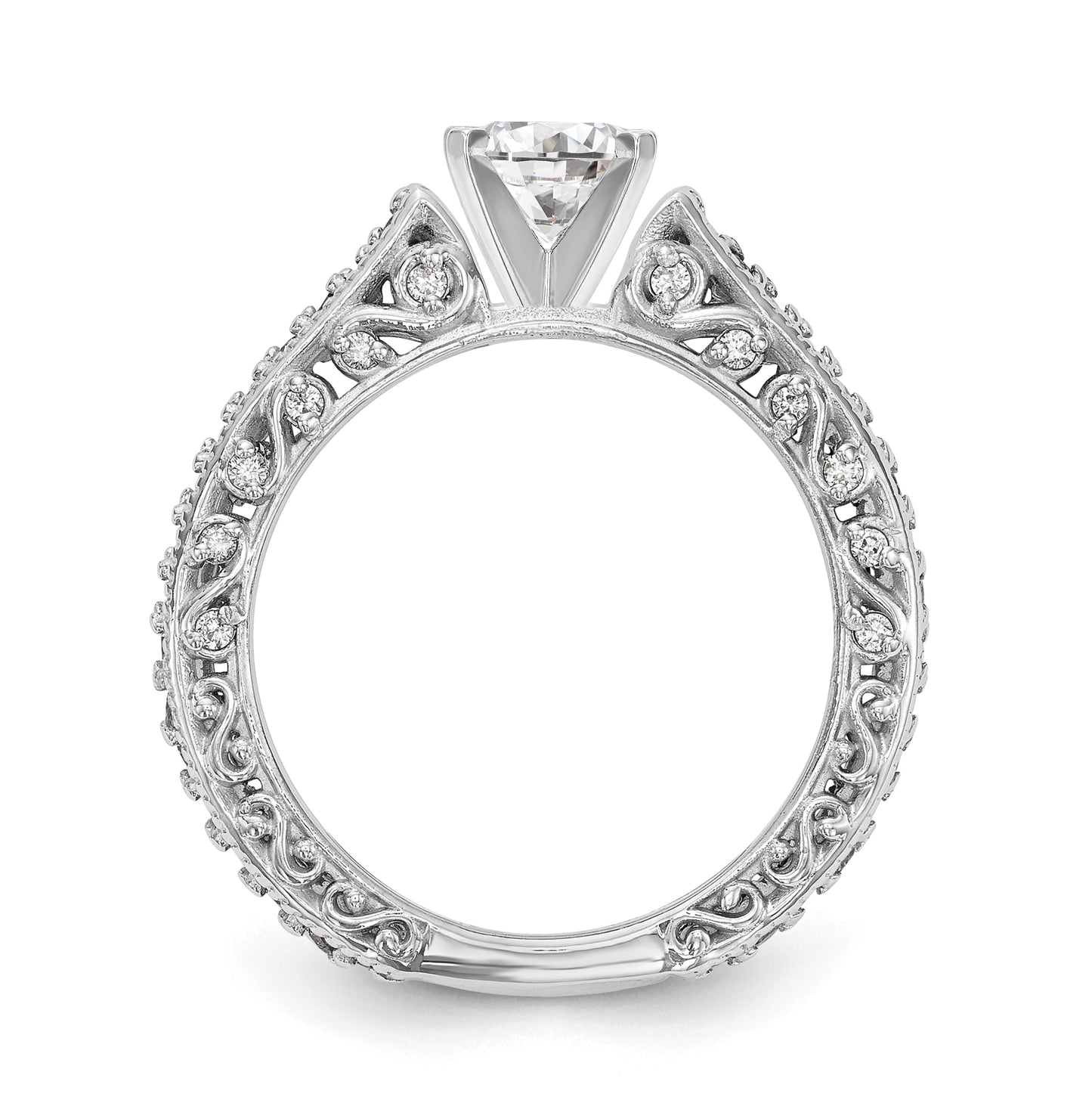 14K White Gold Peg Set 1/2 carat Diamond Semi-mount Engagement Ring, 7.4 to 2.3 mm (tapered)
