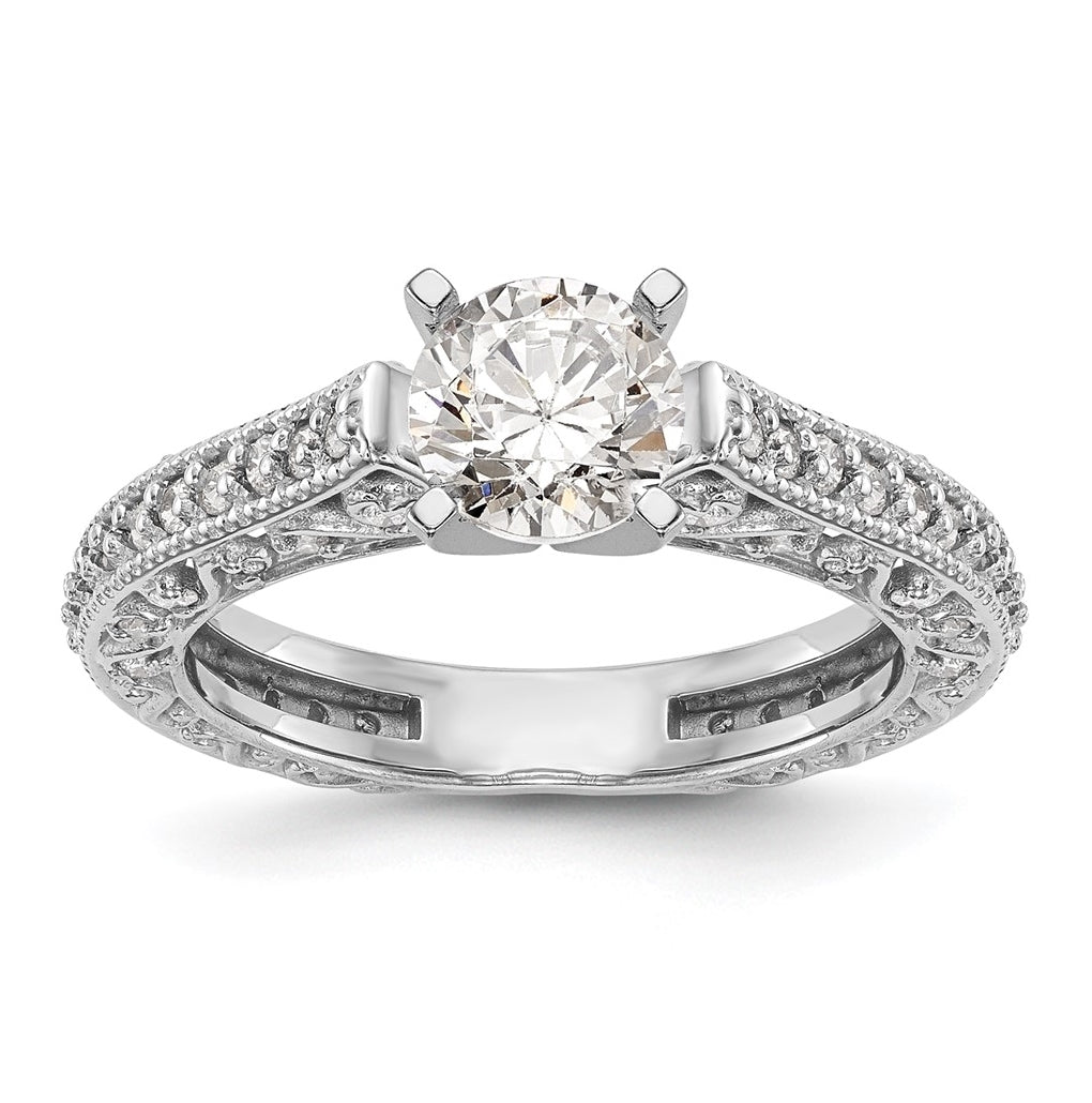 14K White Gold Peg Set 1/2 carat Diamond Semi-mount Engagement Ring, 7.4 to 2.3 mm (tapered)