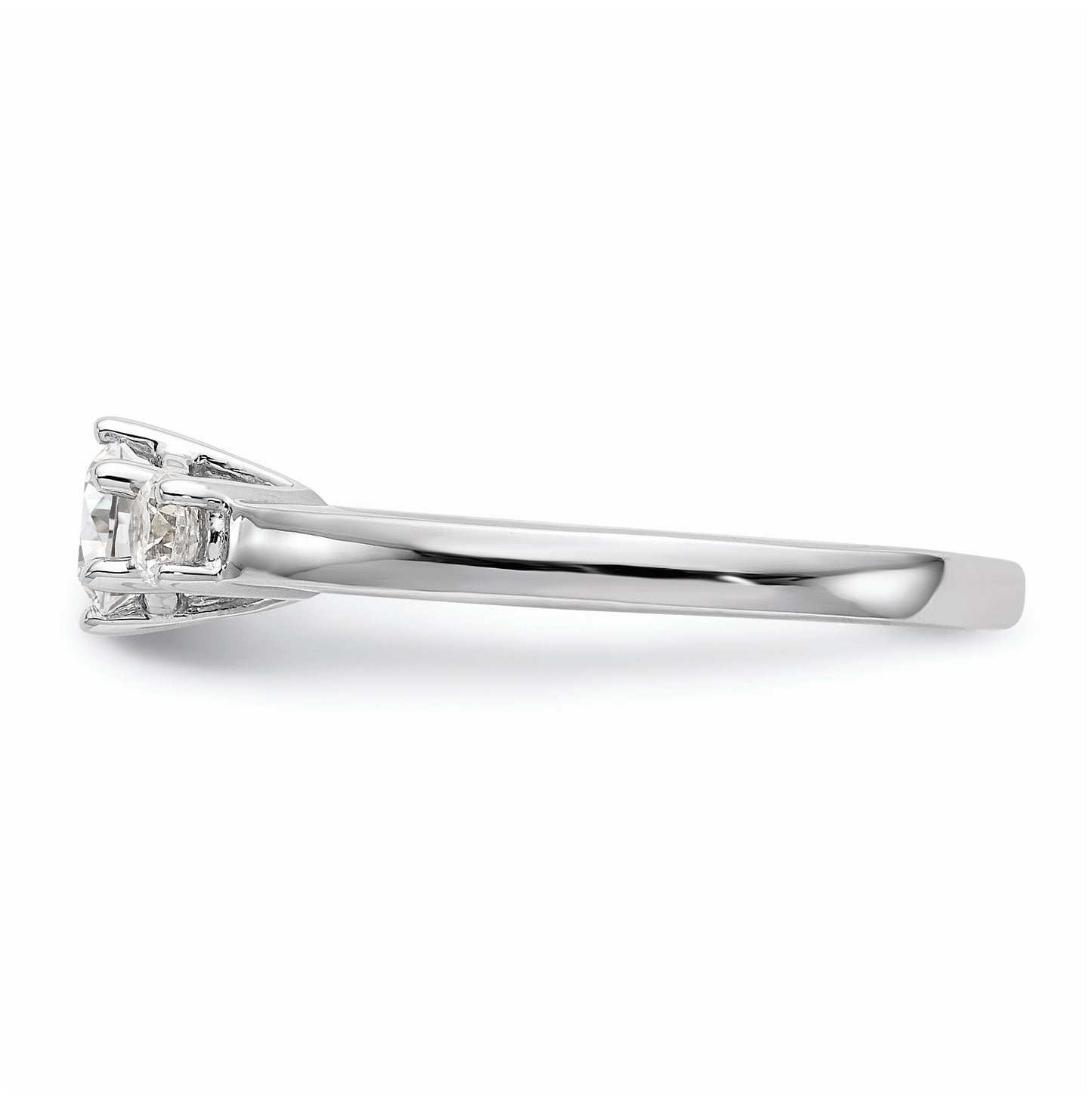 14K White Gold 3-Stone (Holds 1/4 carat (4.1mm) Round Center) Includes 2-3.1mm Round Side Diamonds Semi-Mount Engagement Ring