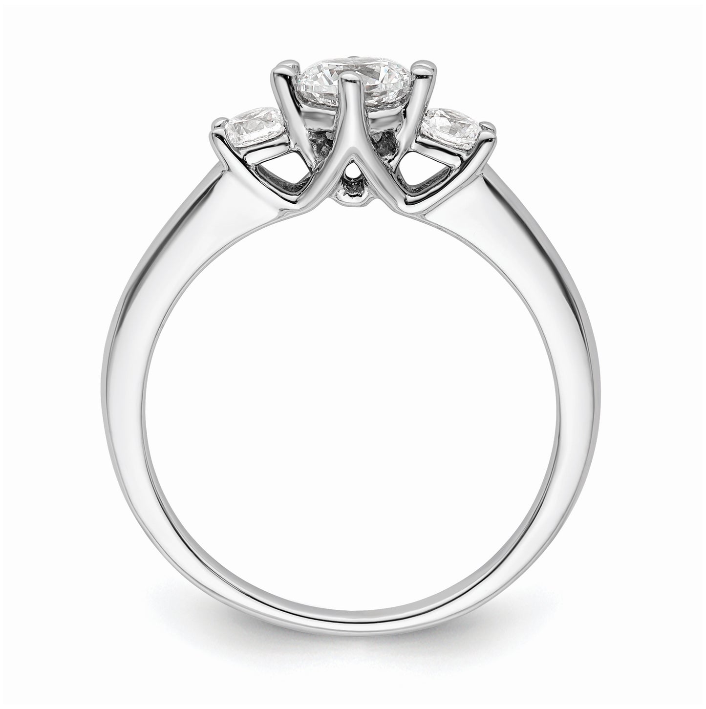 14K White Gold 3-Stone (Holds 1/2 carat (5.2mm) Round Center) Includes 2-3.0mm Round Side Stones Semi-Mount Engagement Ring