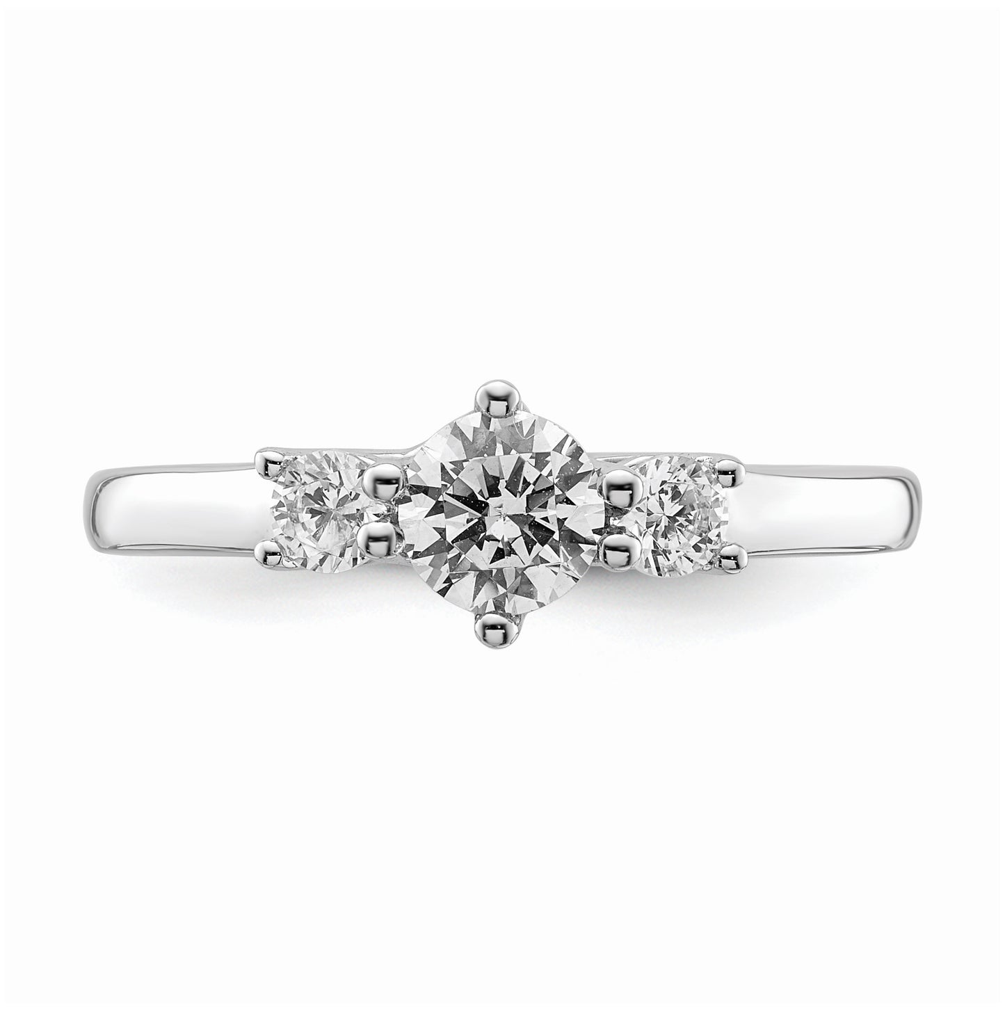 14K White Gold 3-Stone (Holds 1/2 carat (5.2mm) Round Center) Includes 2-3.0mm Round Side Stones Semi-Mount Engagement Ring