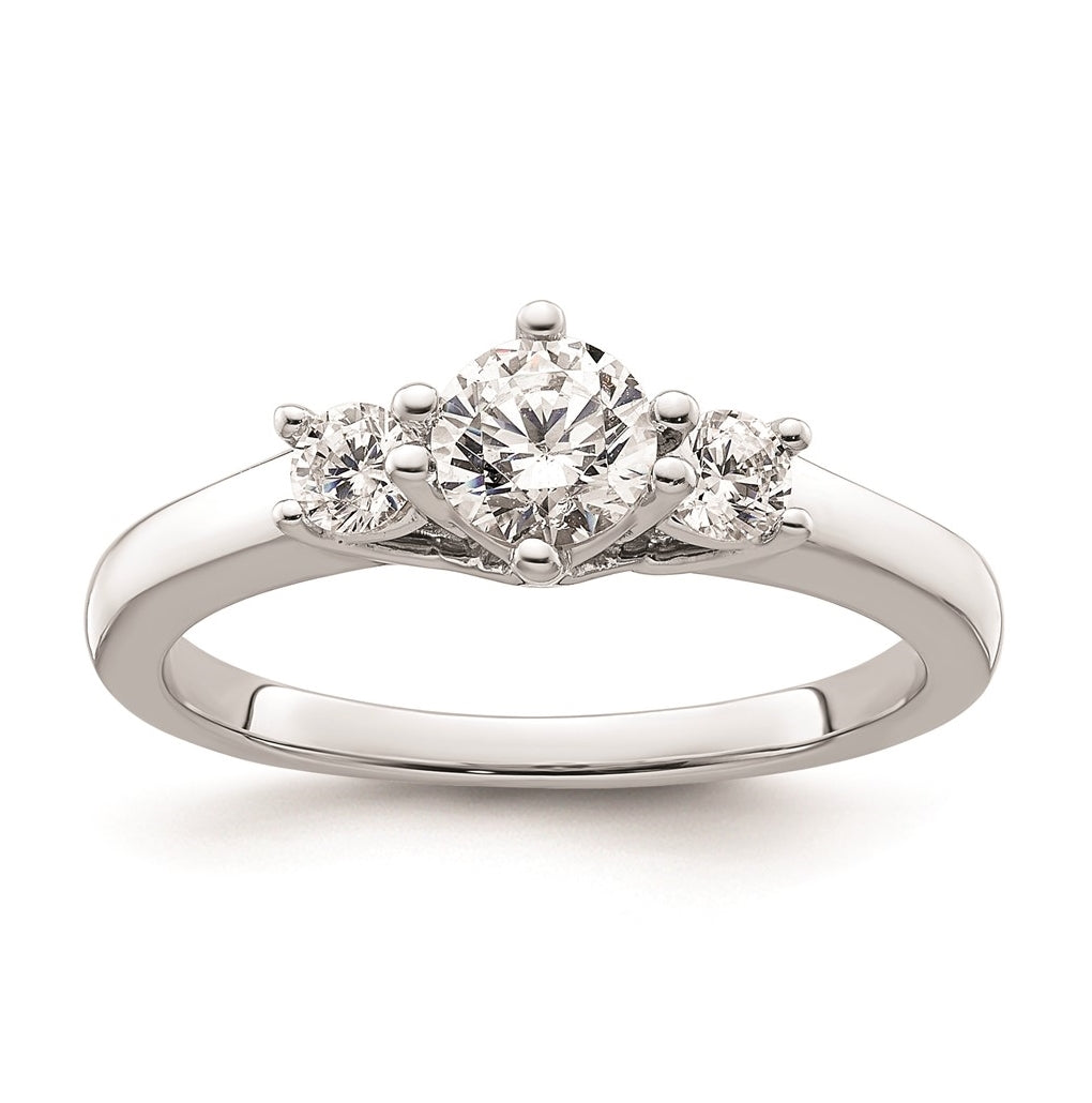 14K White Gold 3-Stone (Holds 1/2 carat (5.2mm) Round Center) Includes 2-3.0mm Round Side Stones Semi-Mount Engagement Ring