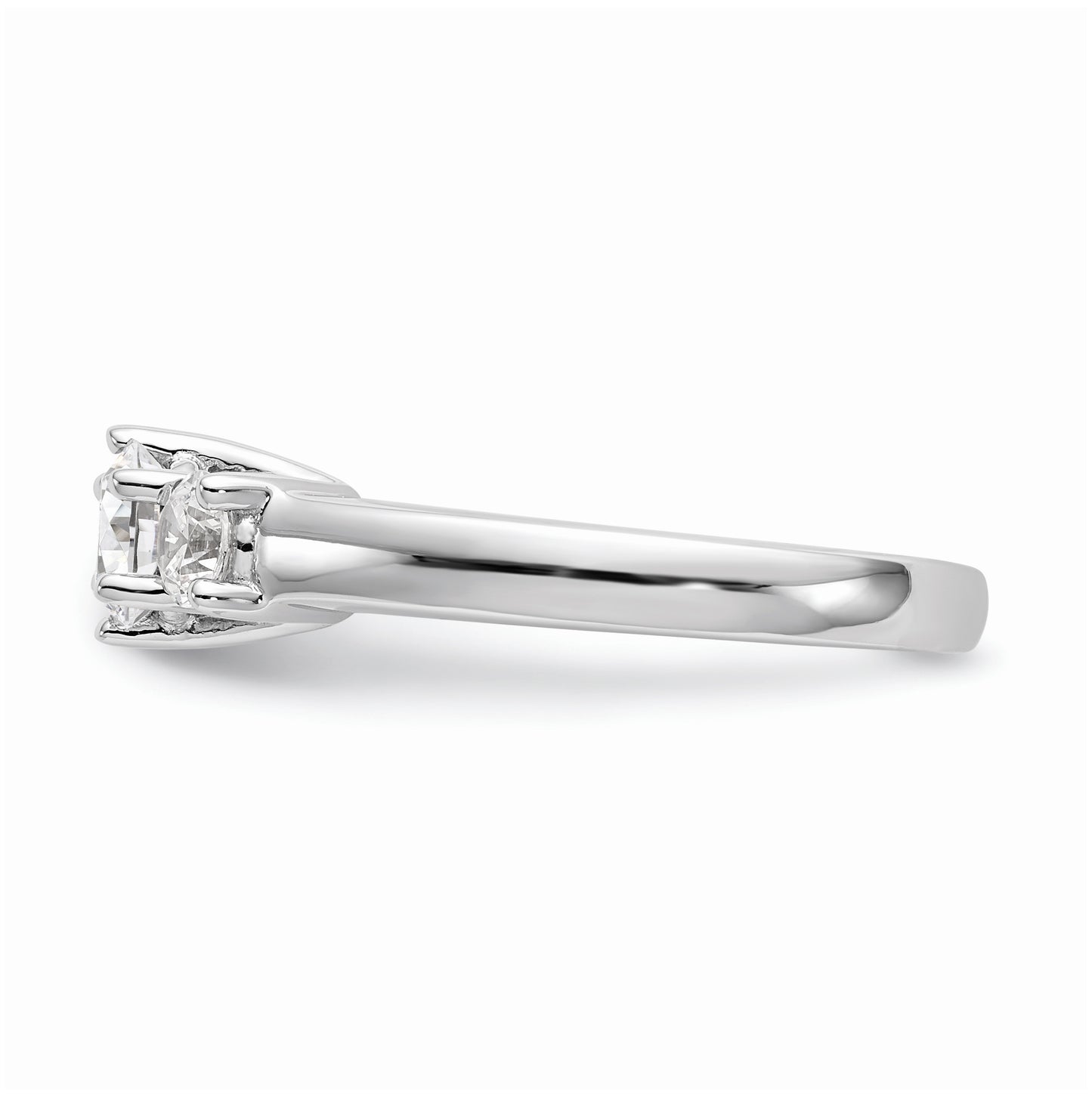 14K White Gold 3-Stone (Holds 1/2 carat (5.2mm) Round Center) Includes 2-4.0mm Round Side Diamonds Semi-Mount Engagement Ring