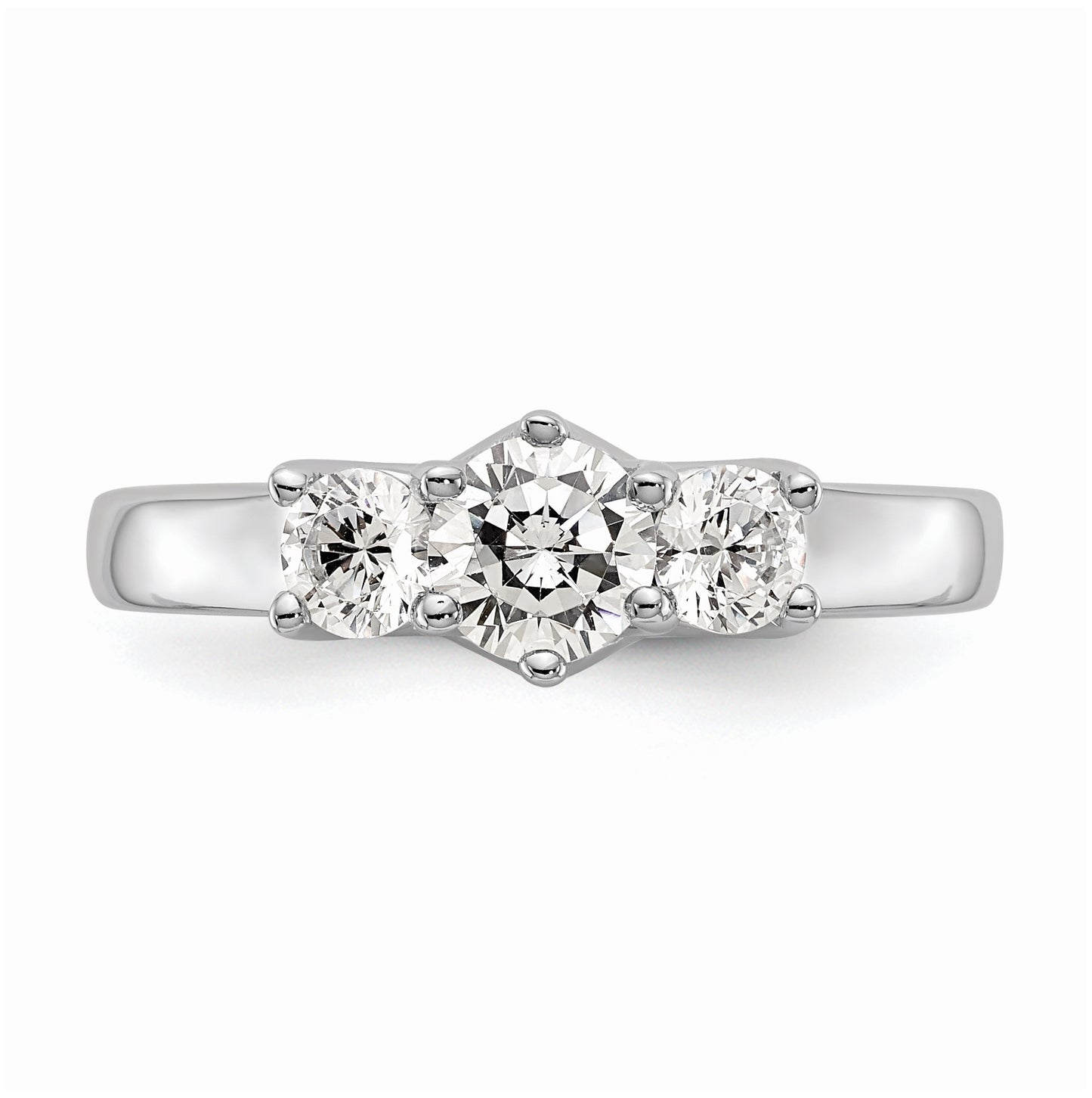 14K White Gold 3-Stone (Holds 1/2 carat (5.2mm) Round Center) Includes 2-4.0mm Round Side Diamonds Semi-Mount Engagement Ring