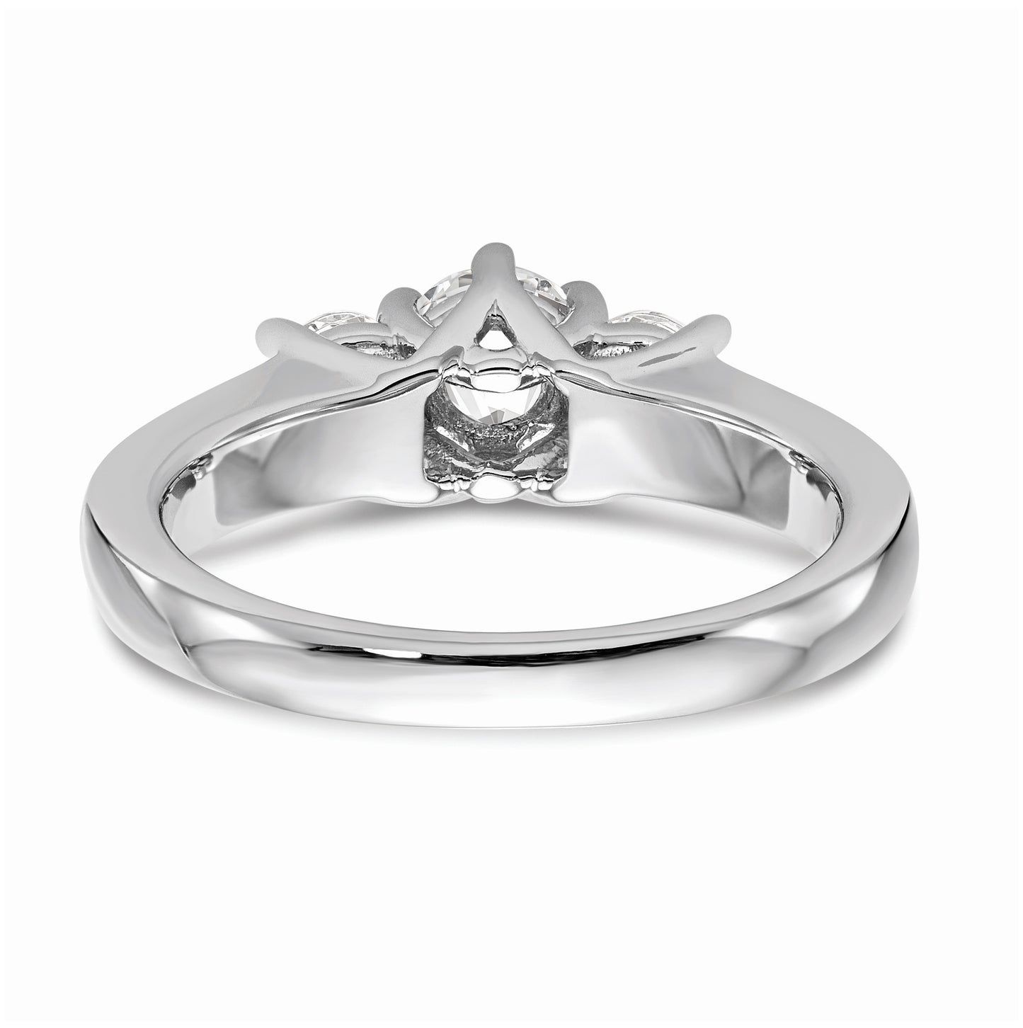 14K White Gold 3-Stone (Holds 1/2 carat (5.2mm) Round Center) Includes 2-4.0mm Round Side Diamonds Semi-Mount Engagement Ring