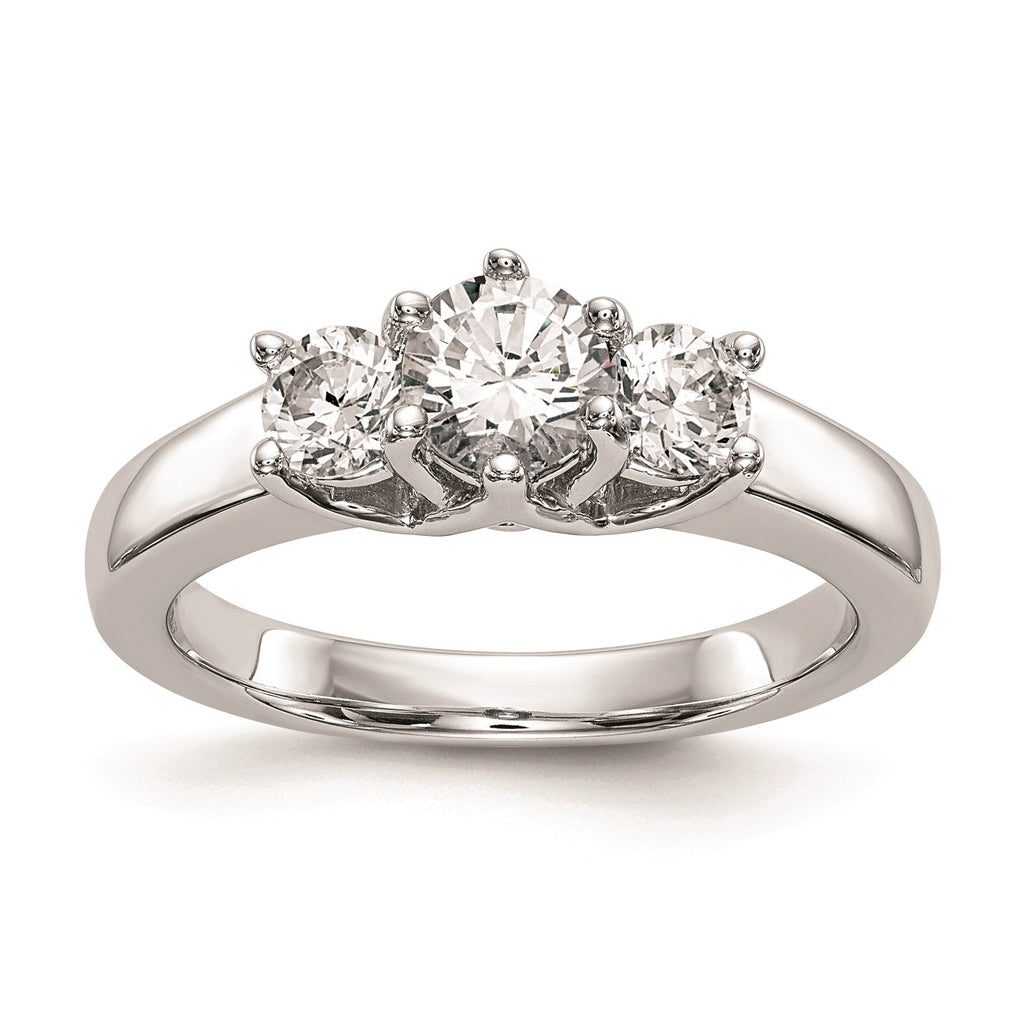 14K White Gold 3-Stone (Holds 1/2 carat (5.2mm) Round Center) Includes 2-4.0mm Round Side Diamonds Semi-Mount Engagement Ring