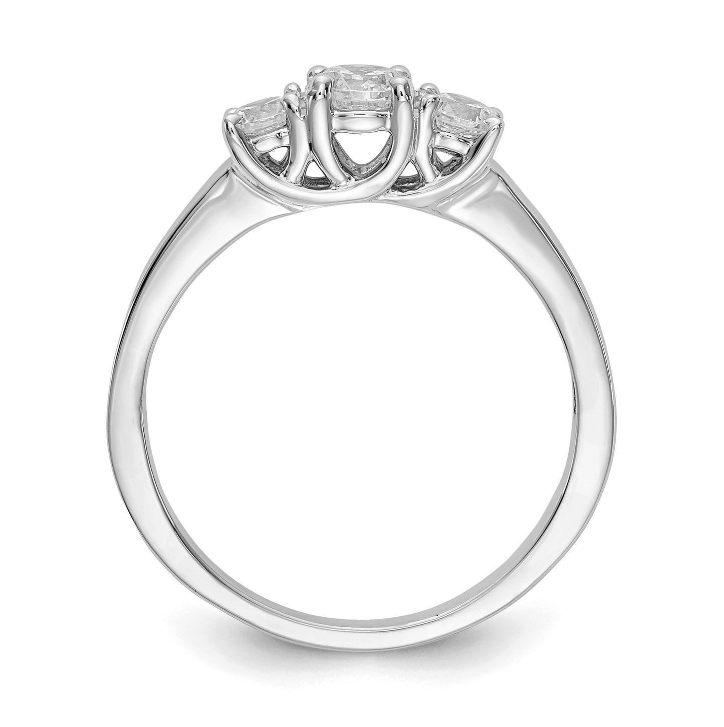 14K White Gold 3-Stone (Holds 1/4 carat (4.1mm) Round Center) Includes 2-3.2mm Round Side Diamonds Semi-Mount Engagement Ring