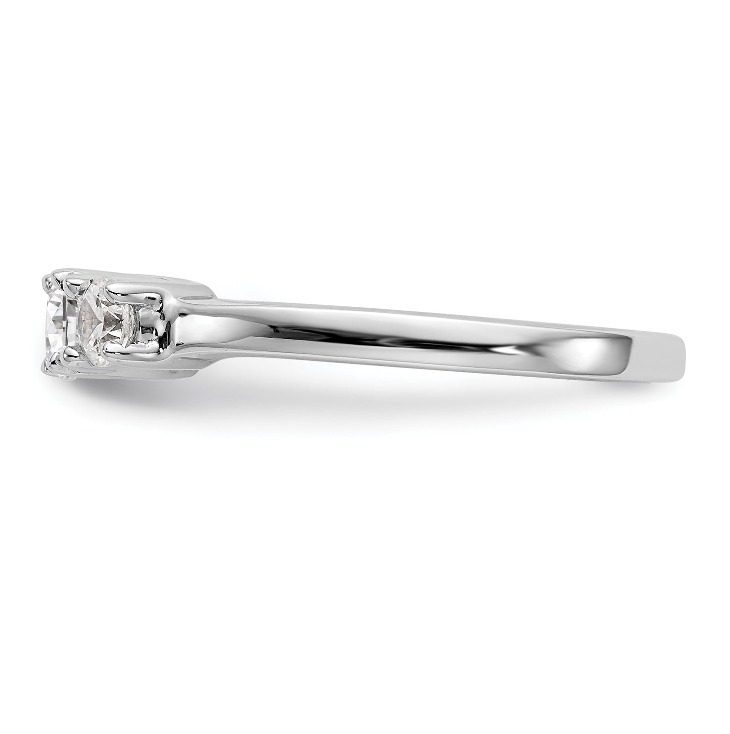 14K White Gold 3-Stone (Holds 1/4 carat (4.1mm) Round Center) Includes 2-3.2mm Round Side Diamonds Semi-Mount Engagement Ring