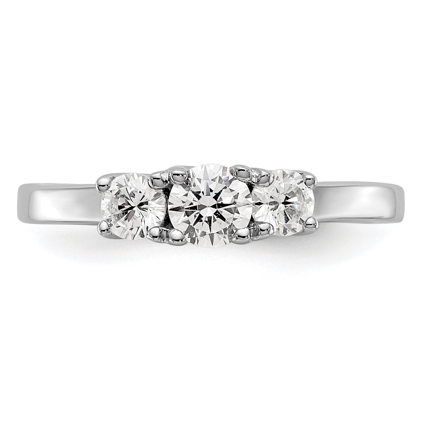 14K White Gold 3-Stone (Holds 1/4 carat (4.1mm) Round Center) Includes 2-3.2mm Round Side Diamonds Semi-Mount Engagement Ring